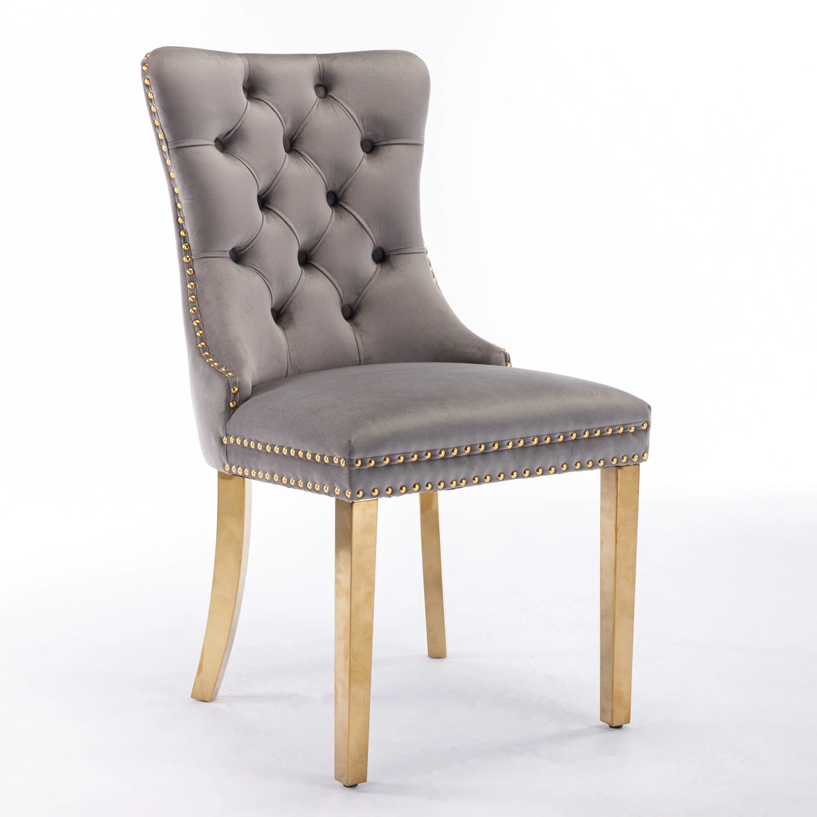 A&A Furniture Nikki Collection Tufted Velvet Dining Chair Set of 2 Golden Legs - Grey/Gold - Image 2