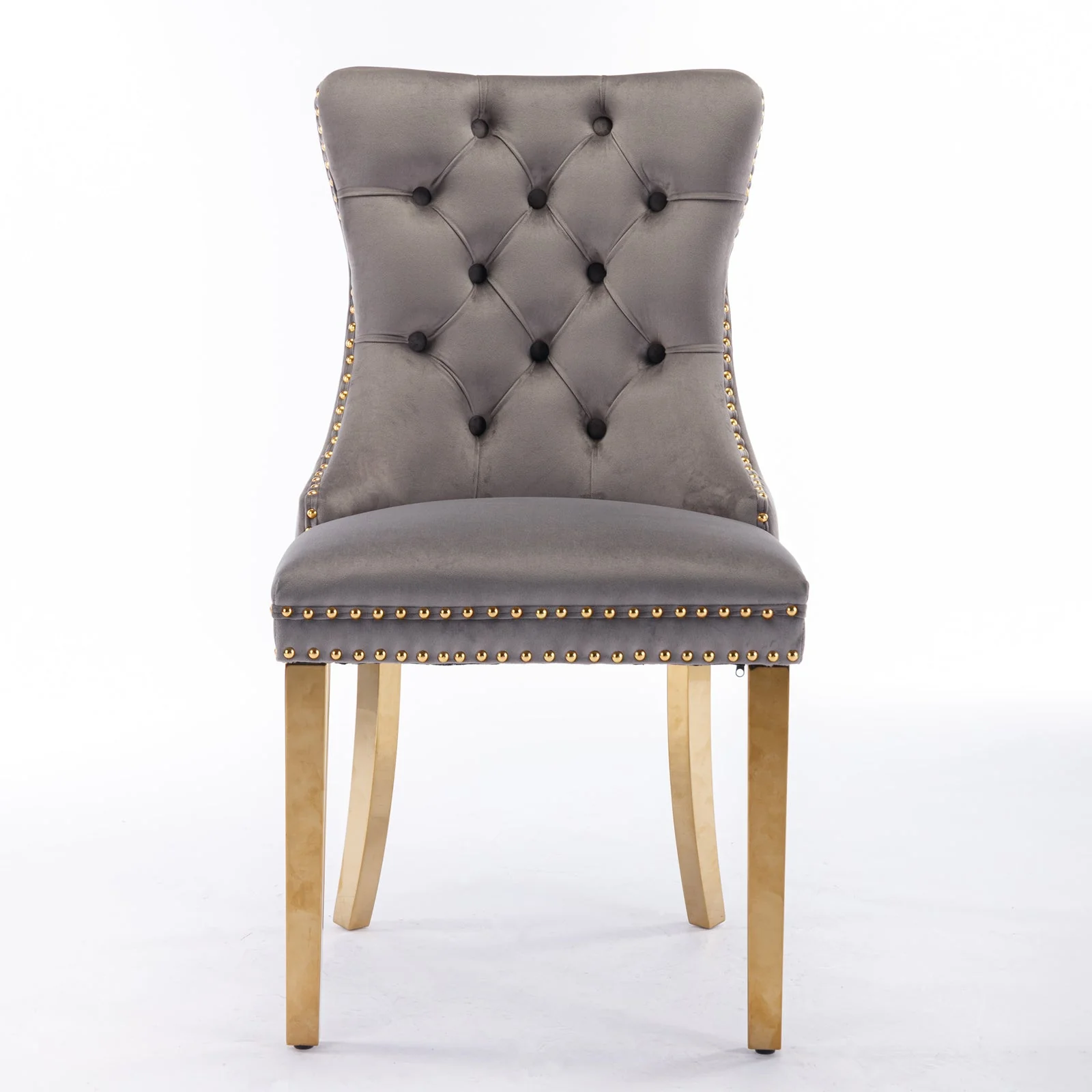 A&A Furniture Nikki Collection Tufted Velvet Dining Chair Set of 2 Golden Legs - Grey/Gold - Image 3