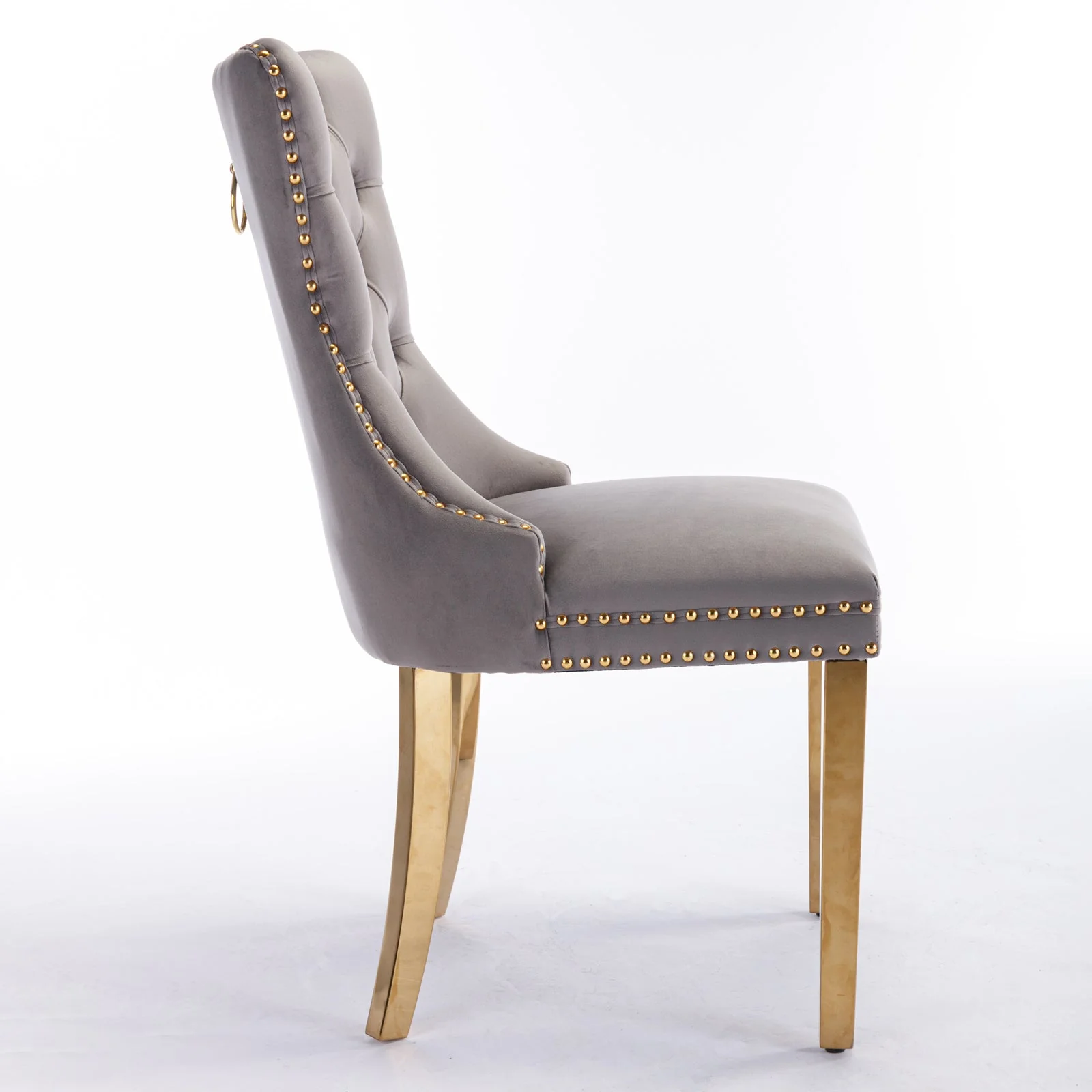 A&A Furniture Nikki Collection Tufted Velvet Dining Chair Set of 2 Golden Legs - Grey/Gold - Image 4