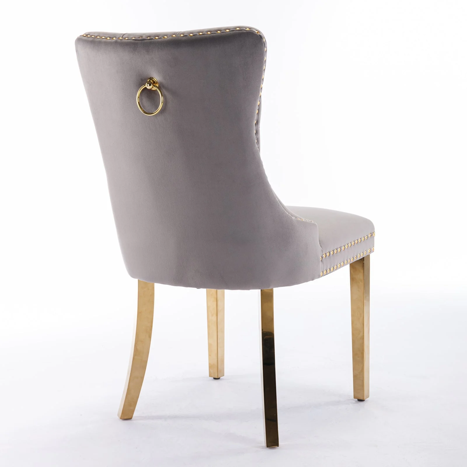A&A Furniture Nikki Collection Tufted Velvet Dining Chair Set of 2 Golden Legs - Grey/Gold - Image 5