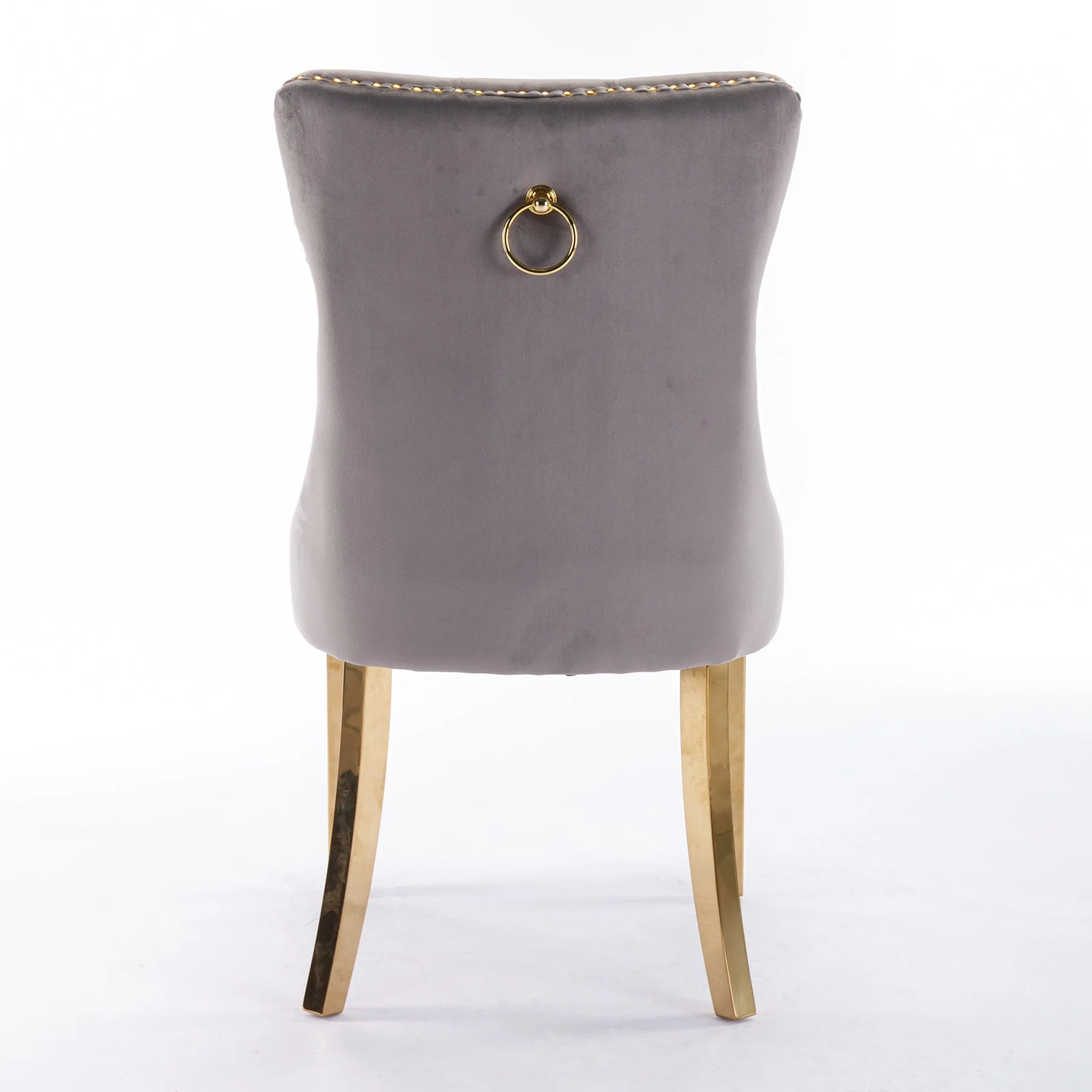 A&A Furniture Nikki Collection Tufted Velvet Dining Chair Set of 2 Golden Legs - Grey/Gold - Image 6