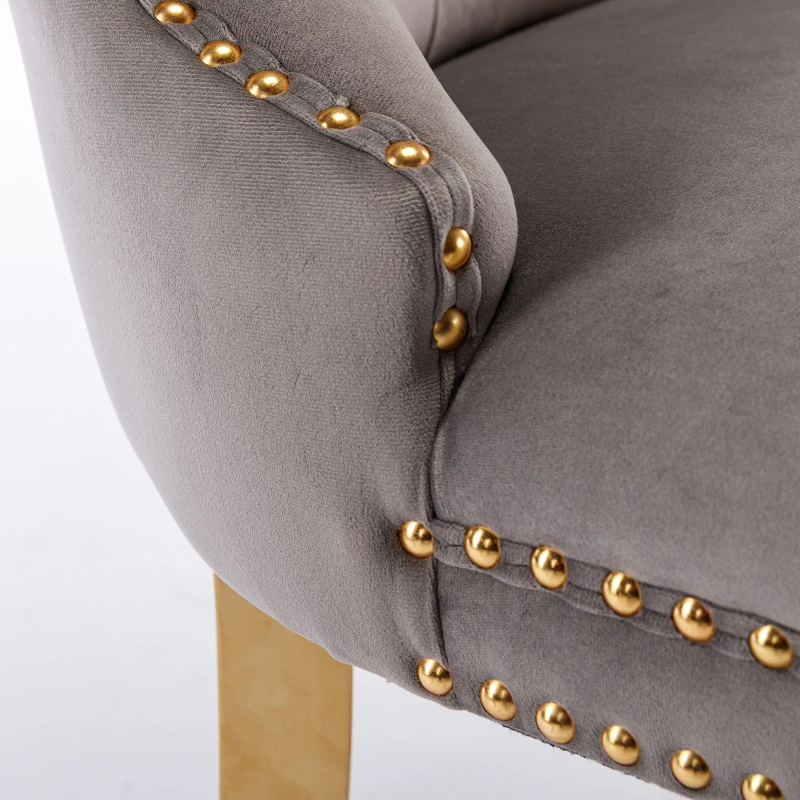 A&A Furniture Nikki Collection Tufted Velvet Dining Chair Set of 2 Golden Legs - Grey/Gold - Image 7