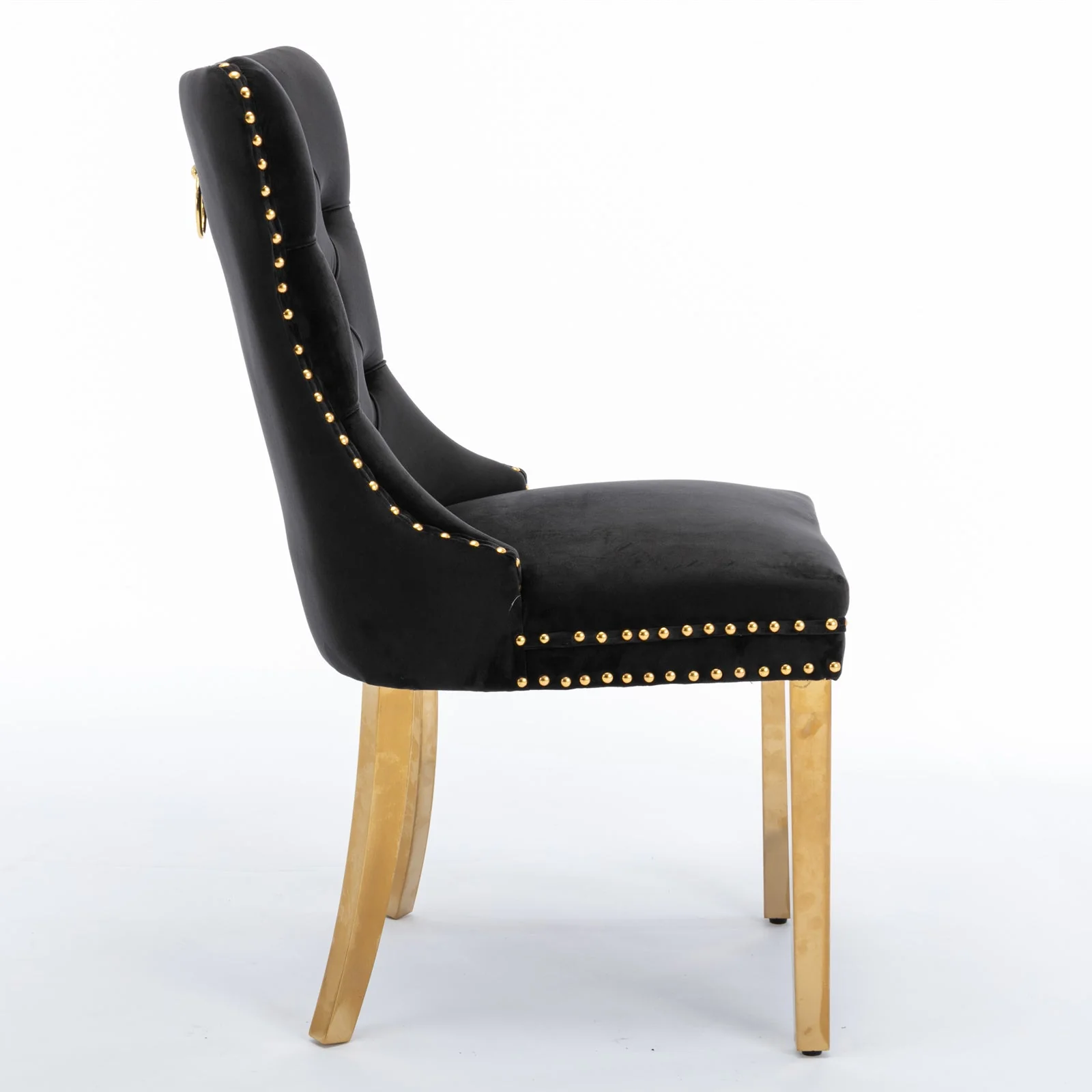 A&A Furniture Nikki Dining Chair Set of 2 Tufted Velvet Golden Steel Legs - Black and Gold - Image 4