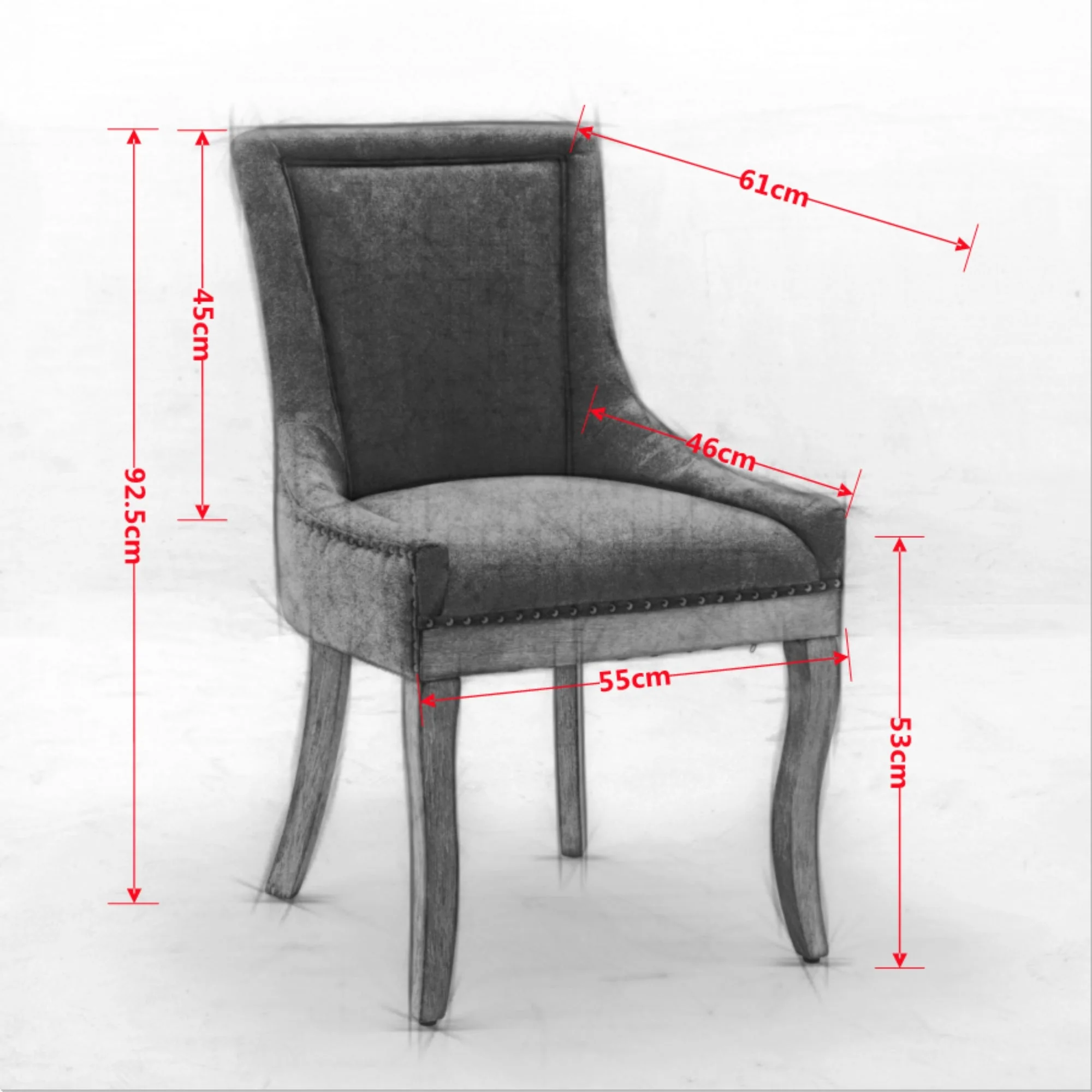 A&A Furniture Ultra Side Dining Chair with Thickened Fabric and Solid Wood Legs, Set of 2, Gray - Image 7