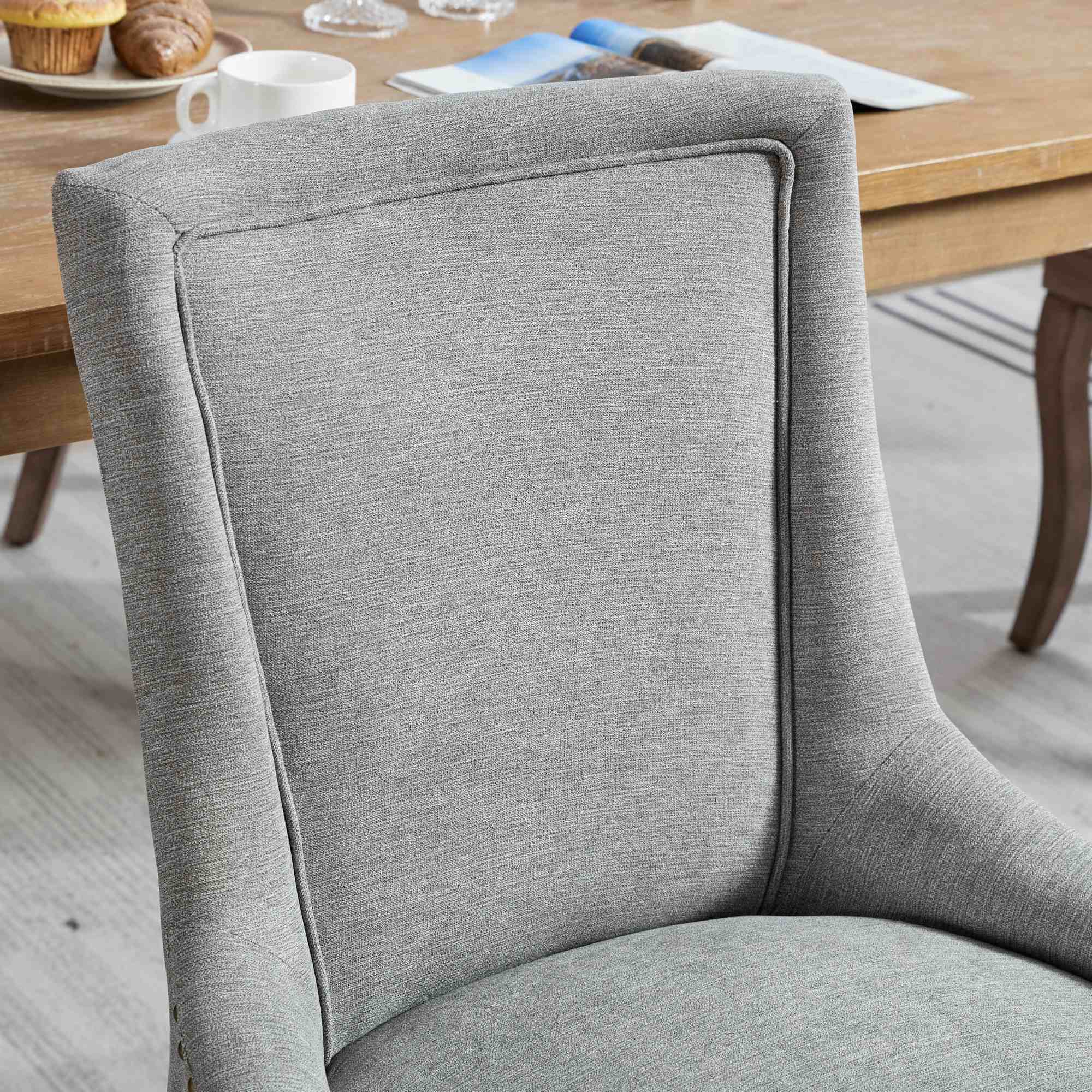 A&A Furniture Ultra Side Dining Chair with Thickened Fabric and Solid Wood Legs, Set of 2, Gray - Image 9