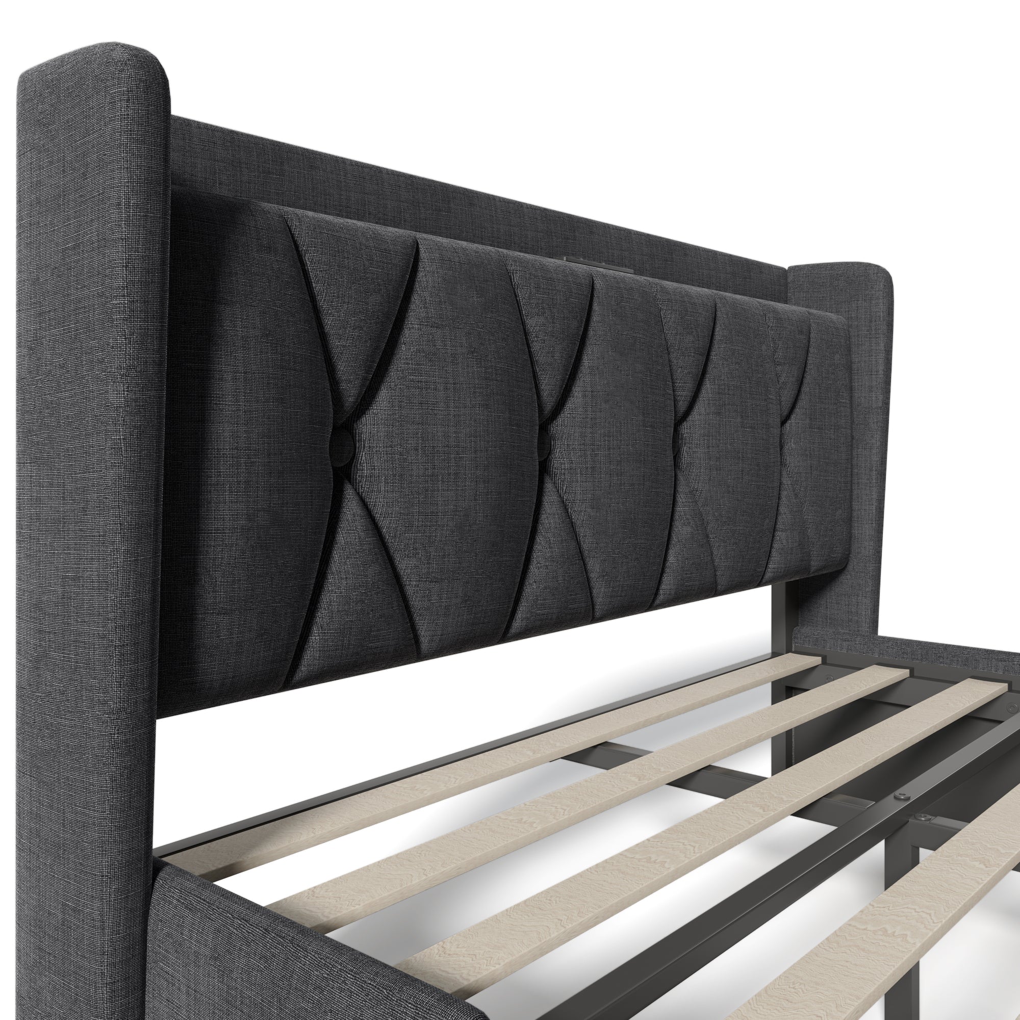 AB20485152G Upholstered Bed with USB Charging, 4 Drawers and Slatted Base, 160x200cm, Grey Linen - Image 6