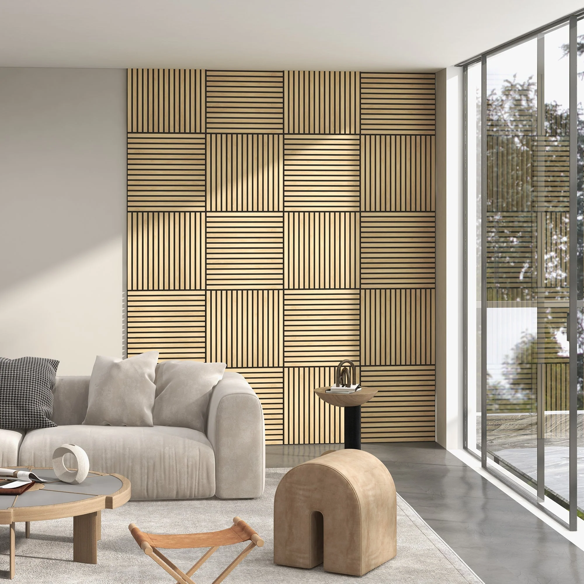 Acoustic Panels, 4pc 60x60cm 3D Wall Panels, Oak - Image 2