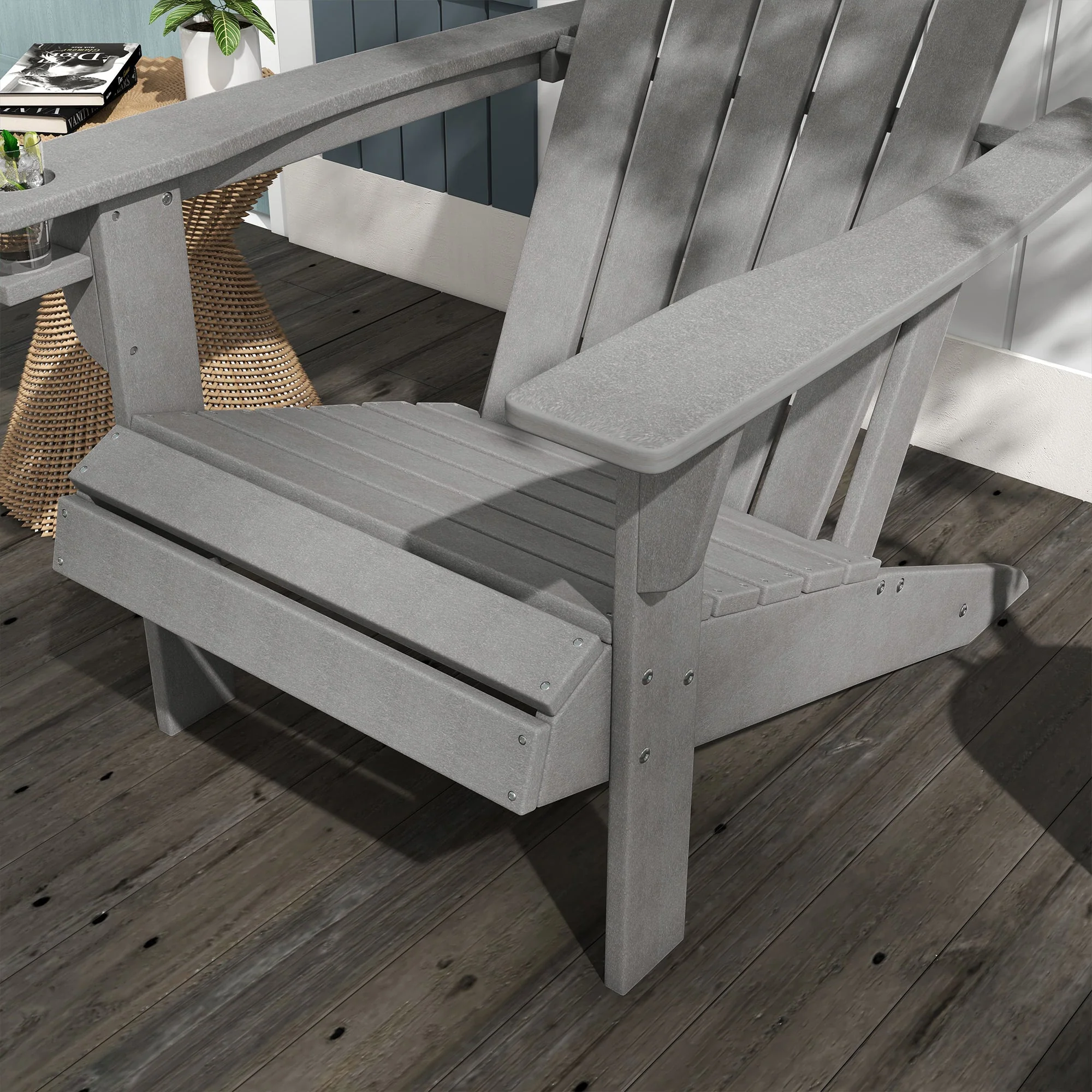 Adirondack Garden Chair, Drink Holder, Plastic Armchair, Grey - Image 8