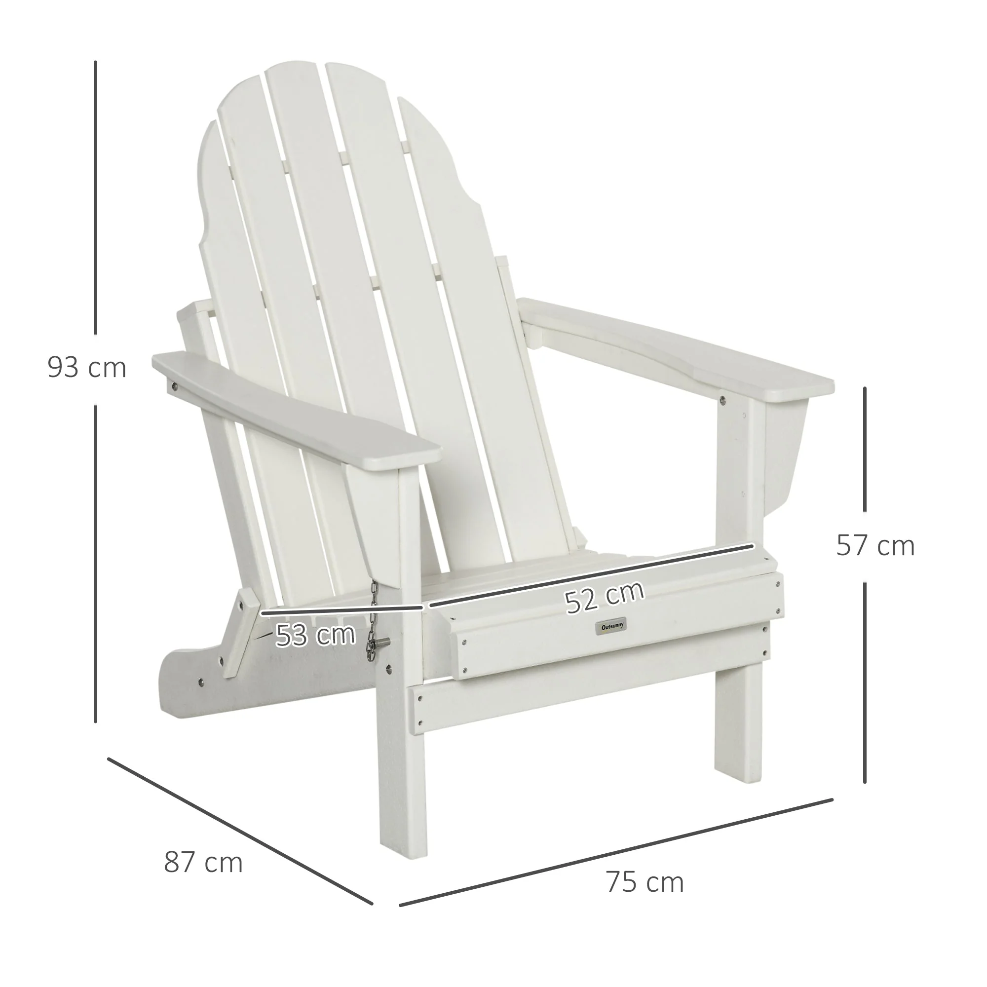 Adirondack Garden Chair, Foldable 75x87x93cm Armchair, White - Image 3