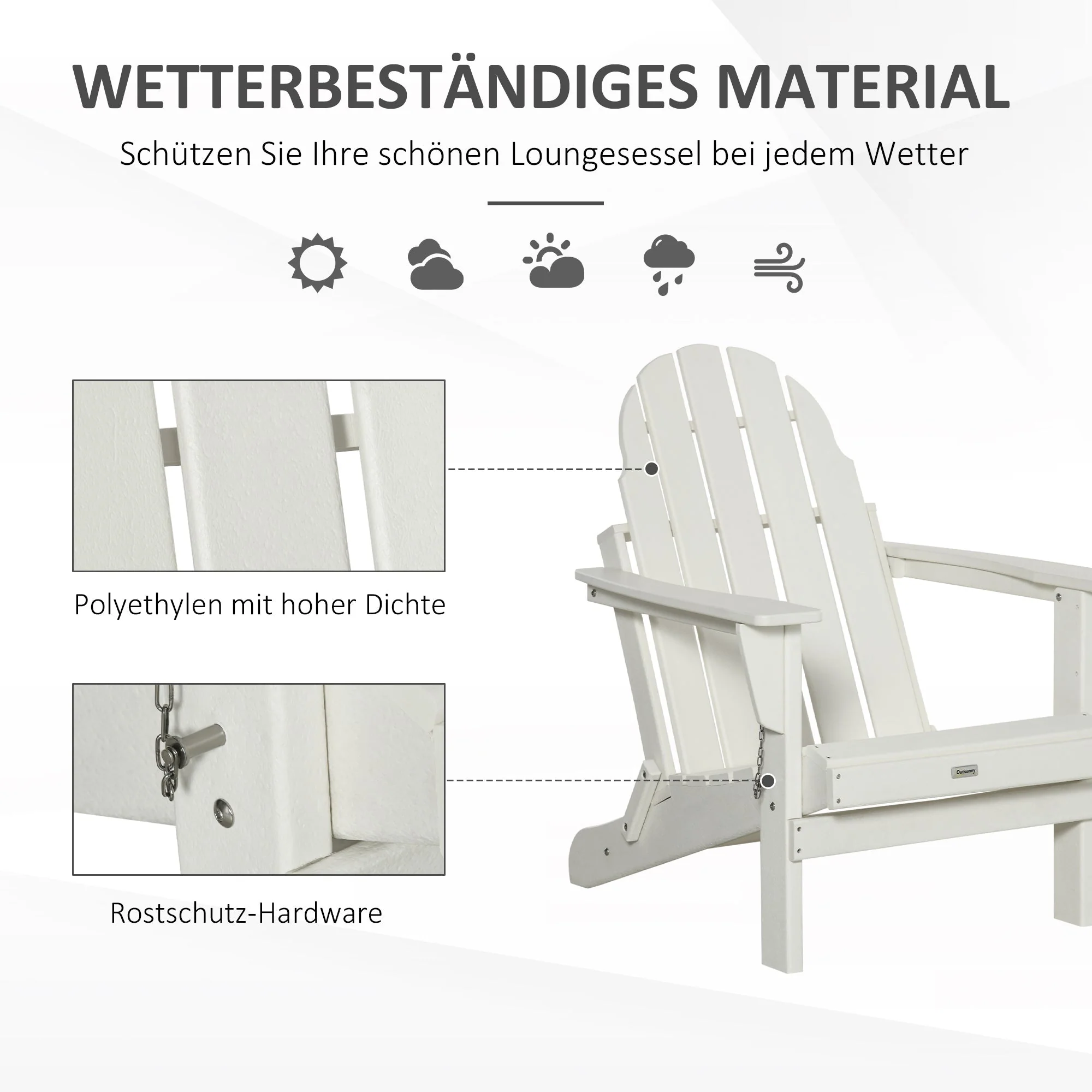 Adirondack Garden Chair, Foldable 75x87x93cm Armchair, White - Image 6