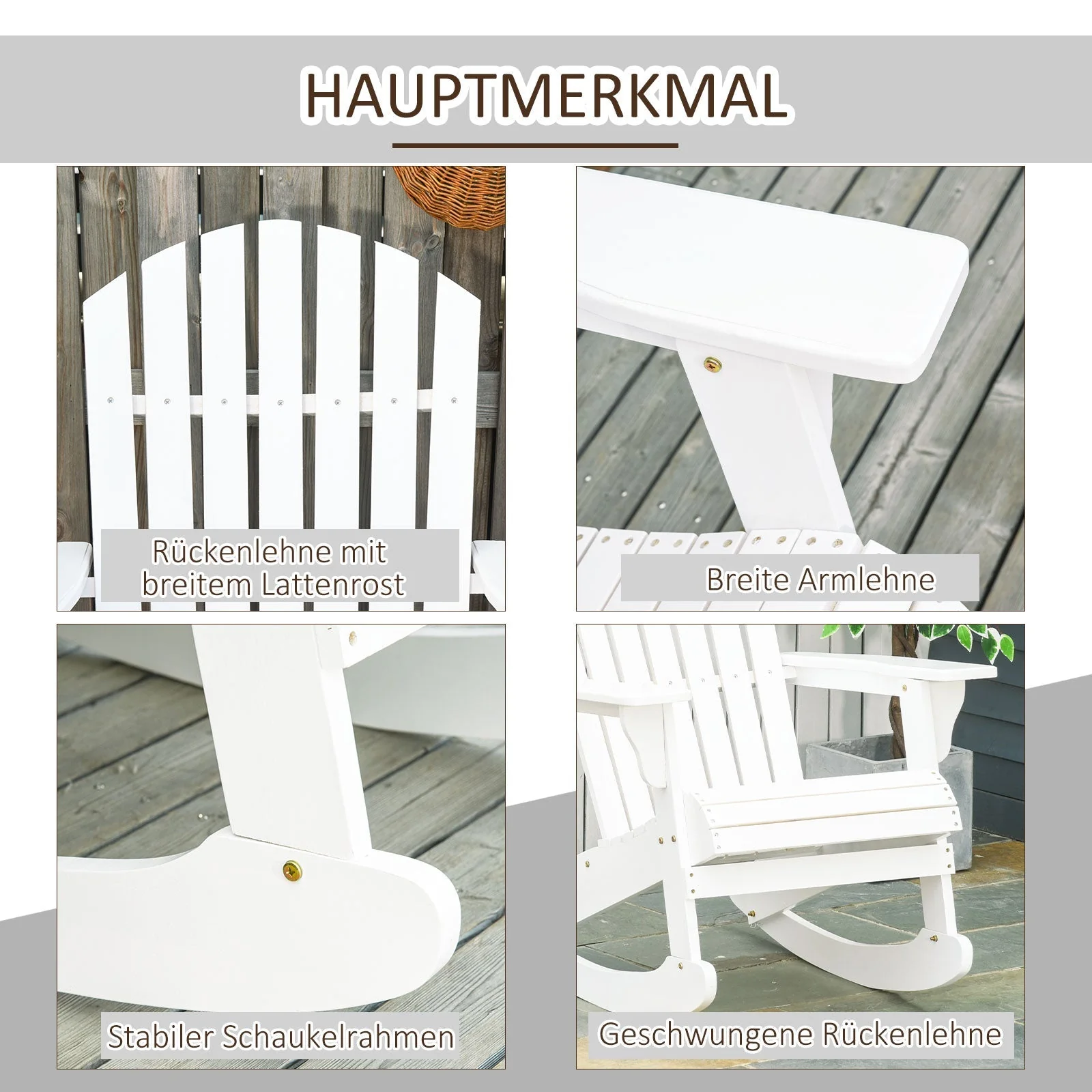 Adirondack Rocking Chair, Weatherproof for Garden/Balcony, White - Image 6