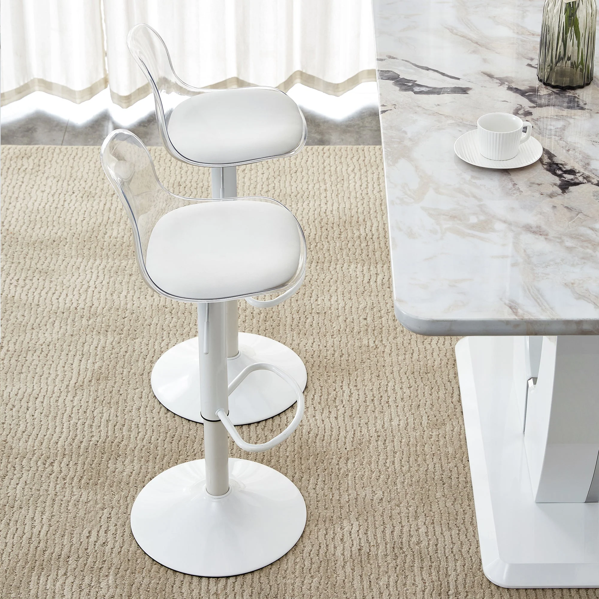Adjustable Beam Chair (2-Pack) Swivel & Height Adjustable - Transparent/White - Image 7