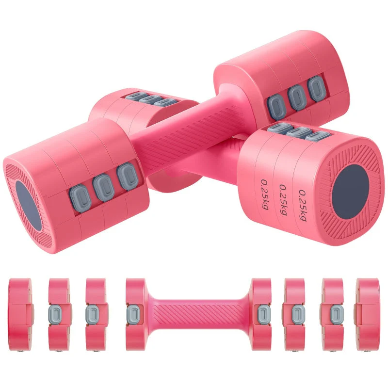 Adjustable Dumbbell Set with Square Shape and Metal Core, Red - Image 2