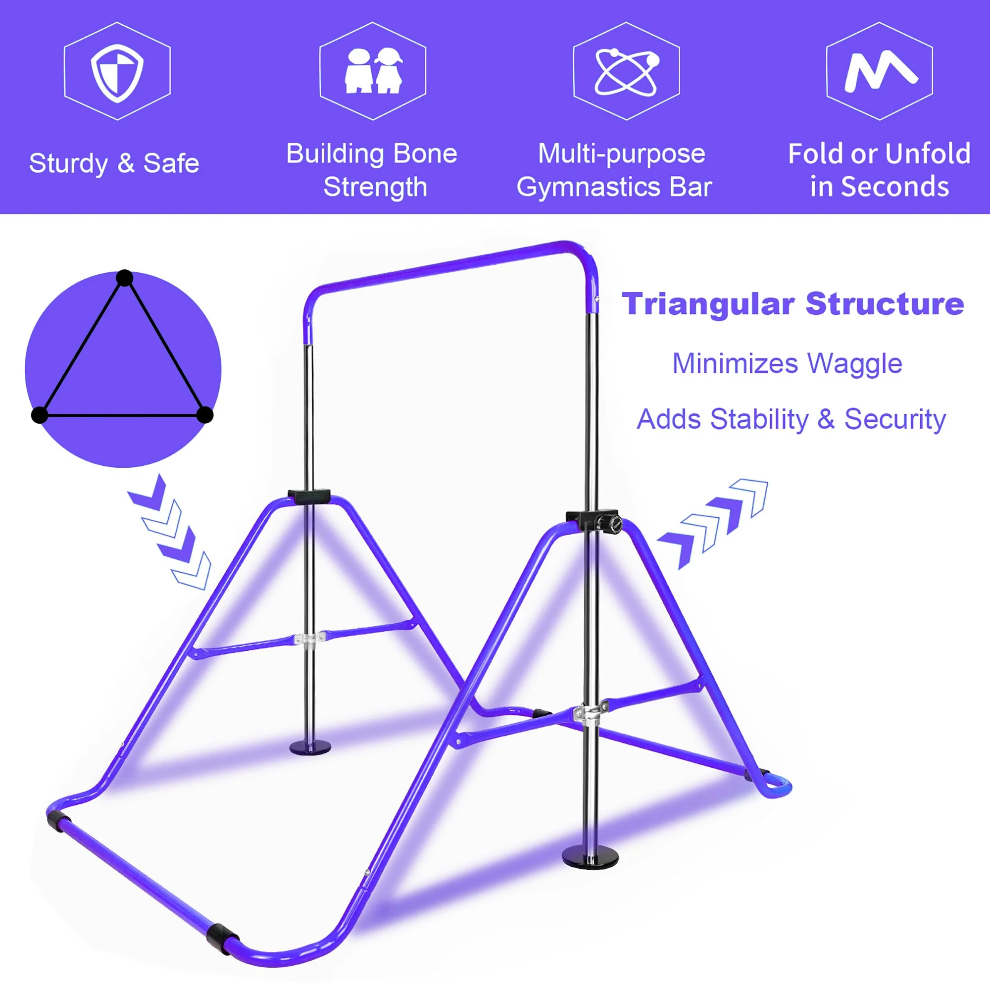 Adjustable Gymnastics Bar, Height-Adjustable Extendable Steel, Purple - Image 4