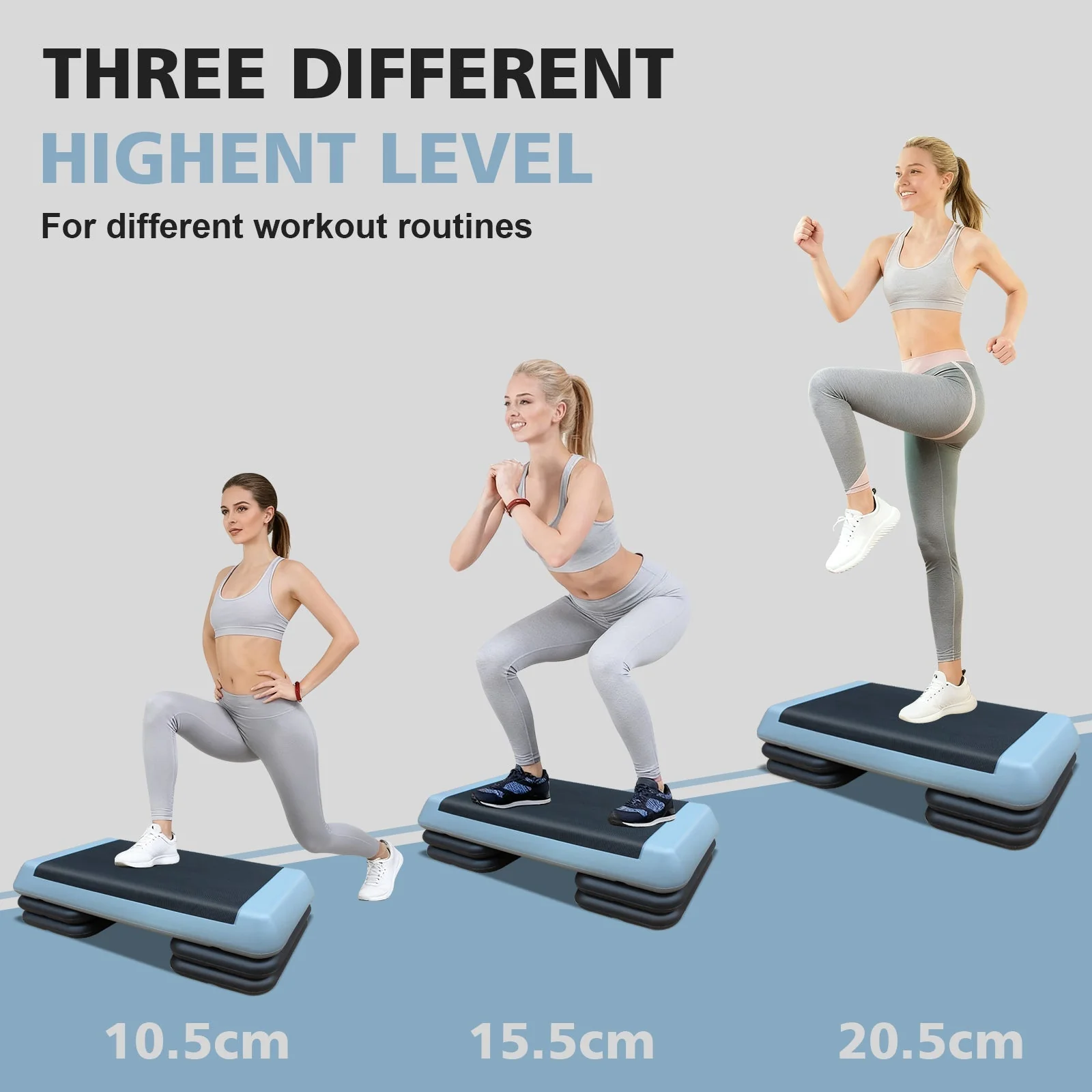 Adjustable Workout Aerobic Stepper, 76cm/28.5" with 4 Risers, Gray Black - Image 4