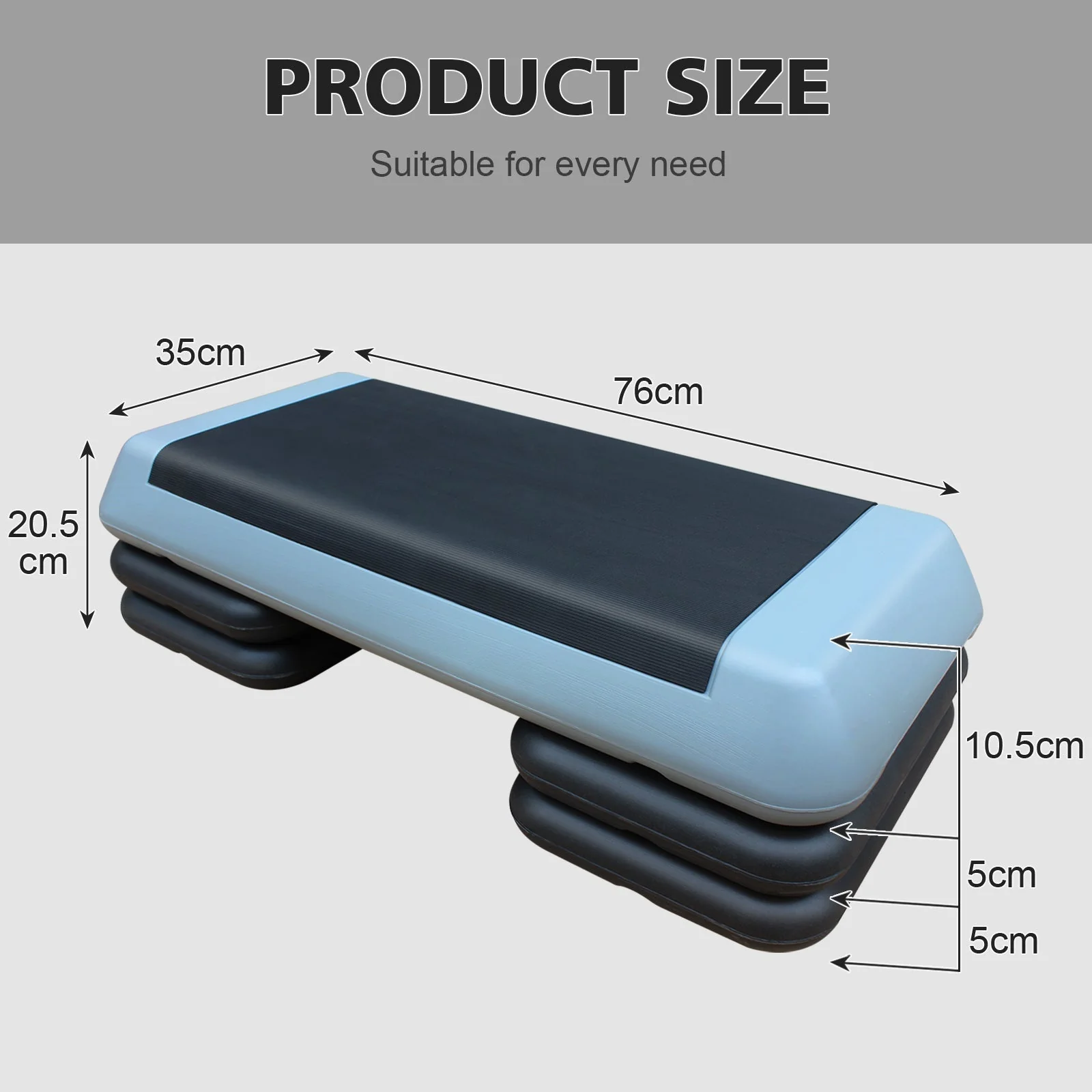 Adjustable Workout Aerobic Stepper, 76cm/28.5" with 4 Risers, Gray Black - Image 6