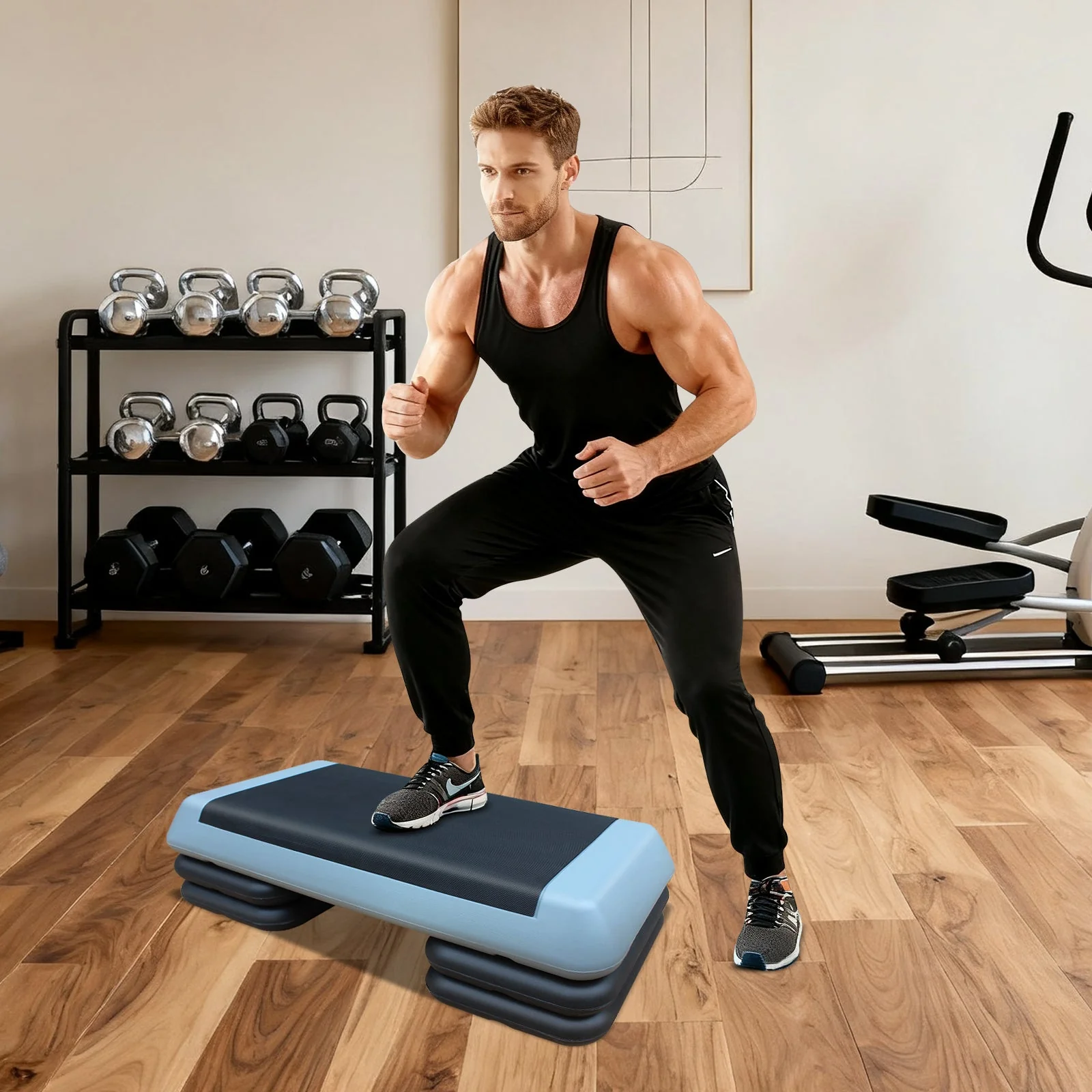 Adjustable Workout Aerobic Stepper, 76cm/28.5" with 4 Risers, Gray Black - Image 7