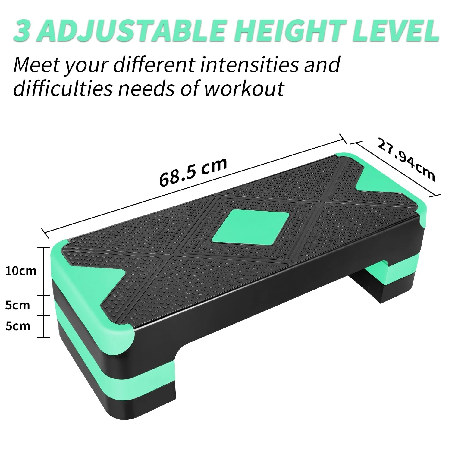 Aerobic Exercise Stepper Adjustable Height 3-Level 27" Platform - Green - Image 5