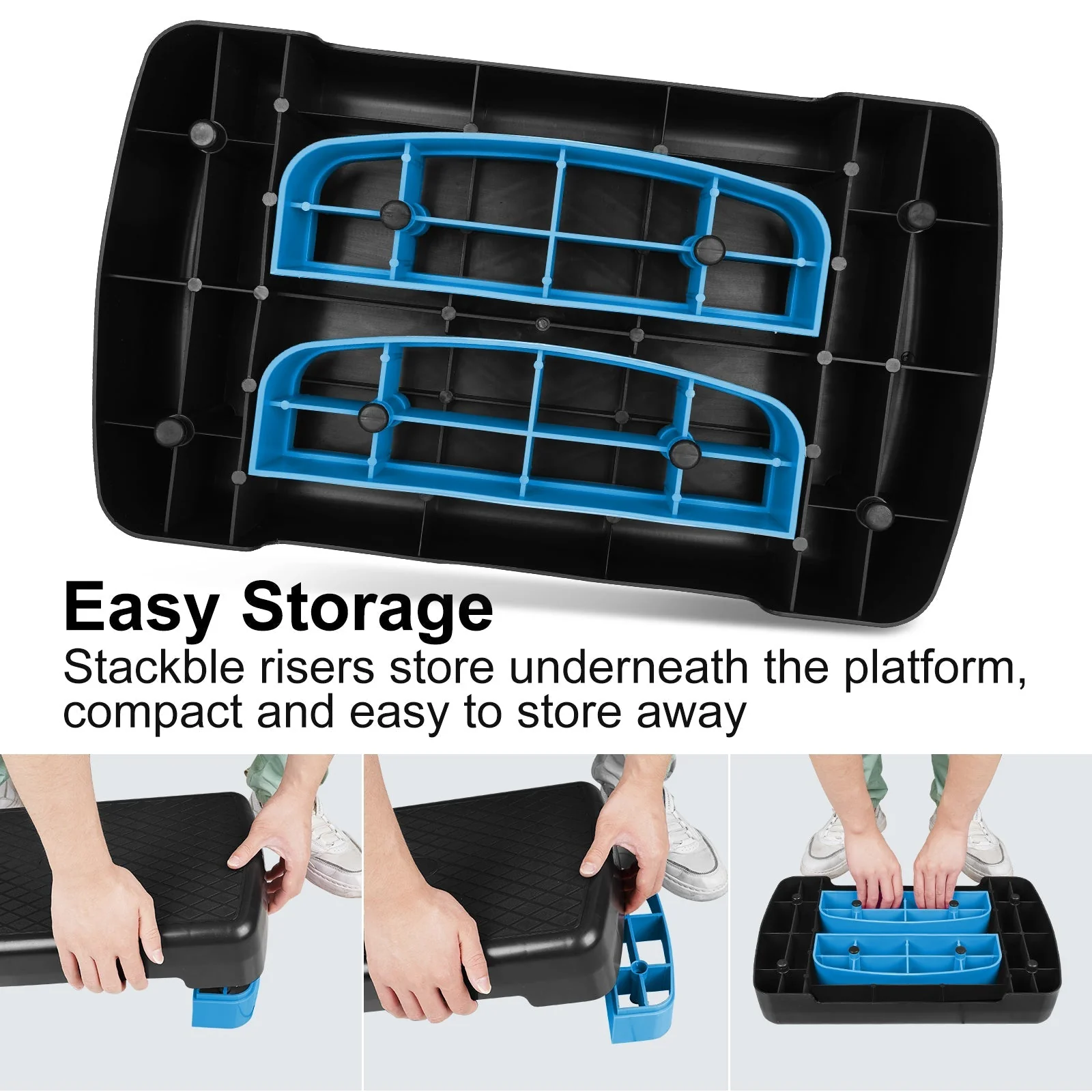 Aerobic Fitness Step Platform, Height Adjustable 10-15cm with Storage, Blue - Image 4