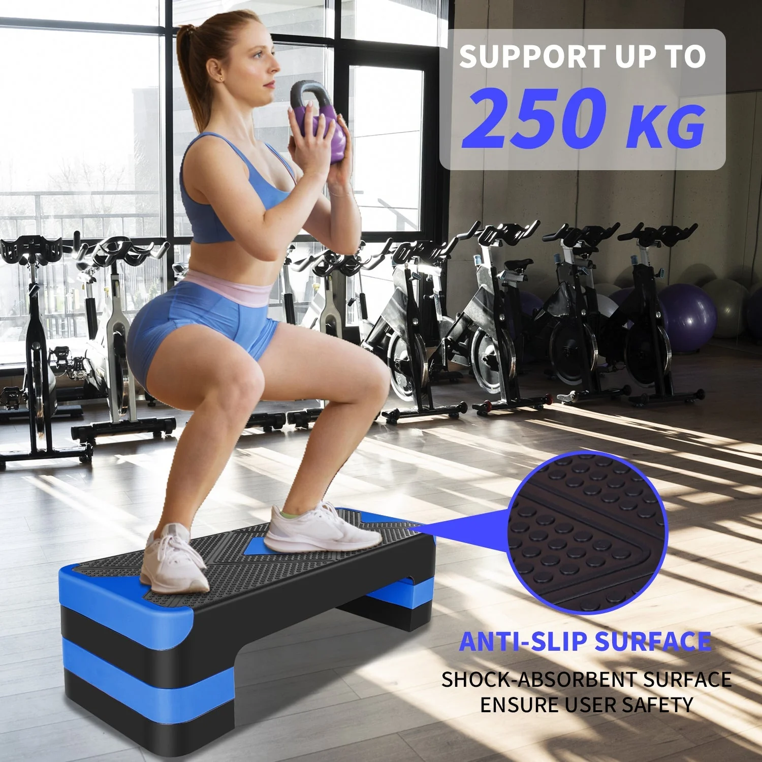 Aerobic Step, Adjustable Height, 68.5cm, Blue - Image 6