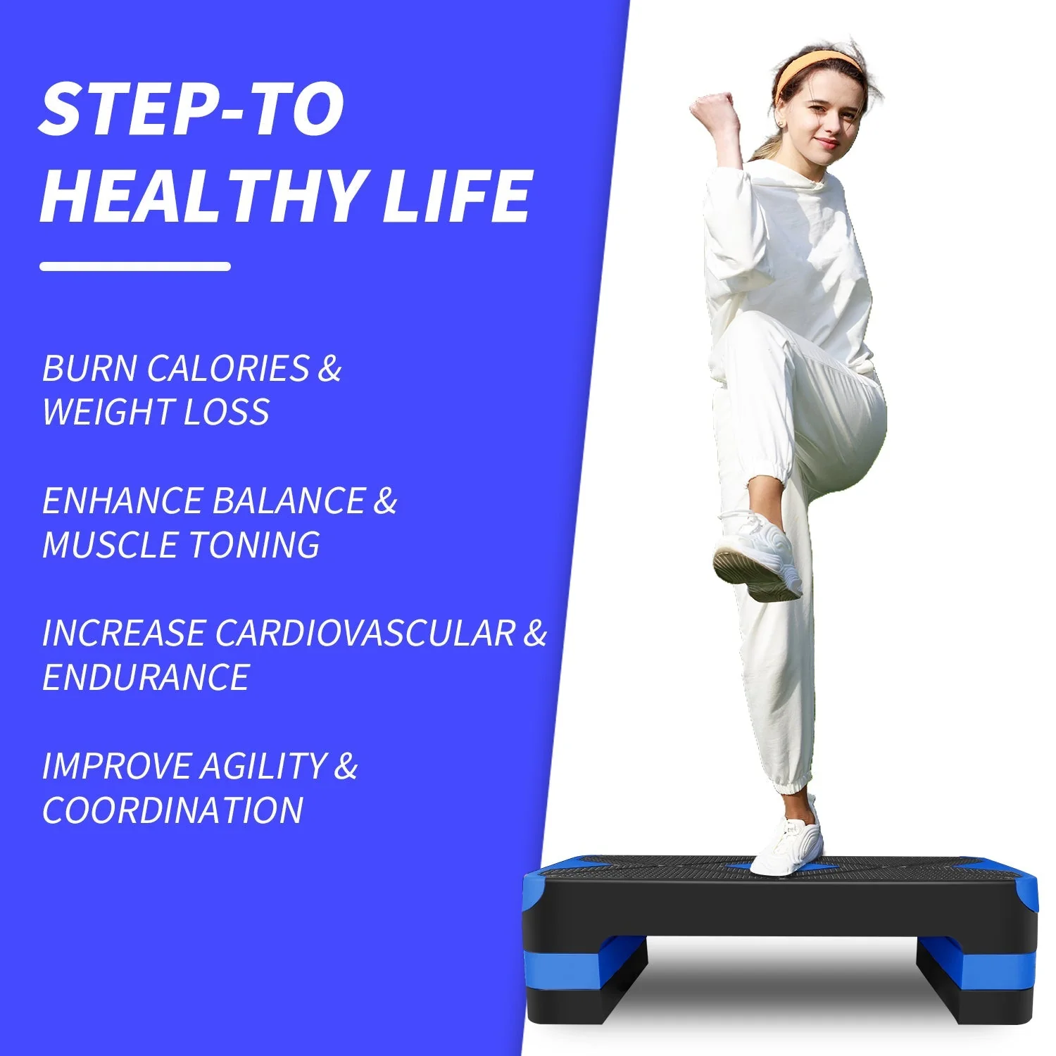 Aerobic Step, Adjustable Height, 68.5cm, Blue - Image 7