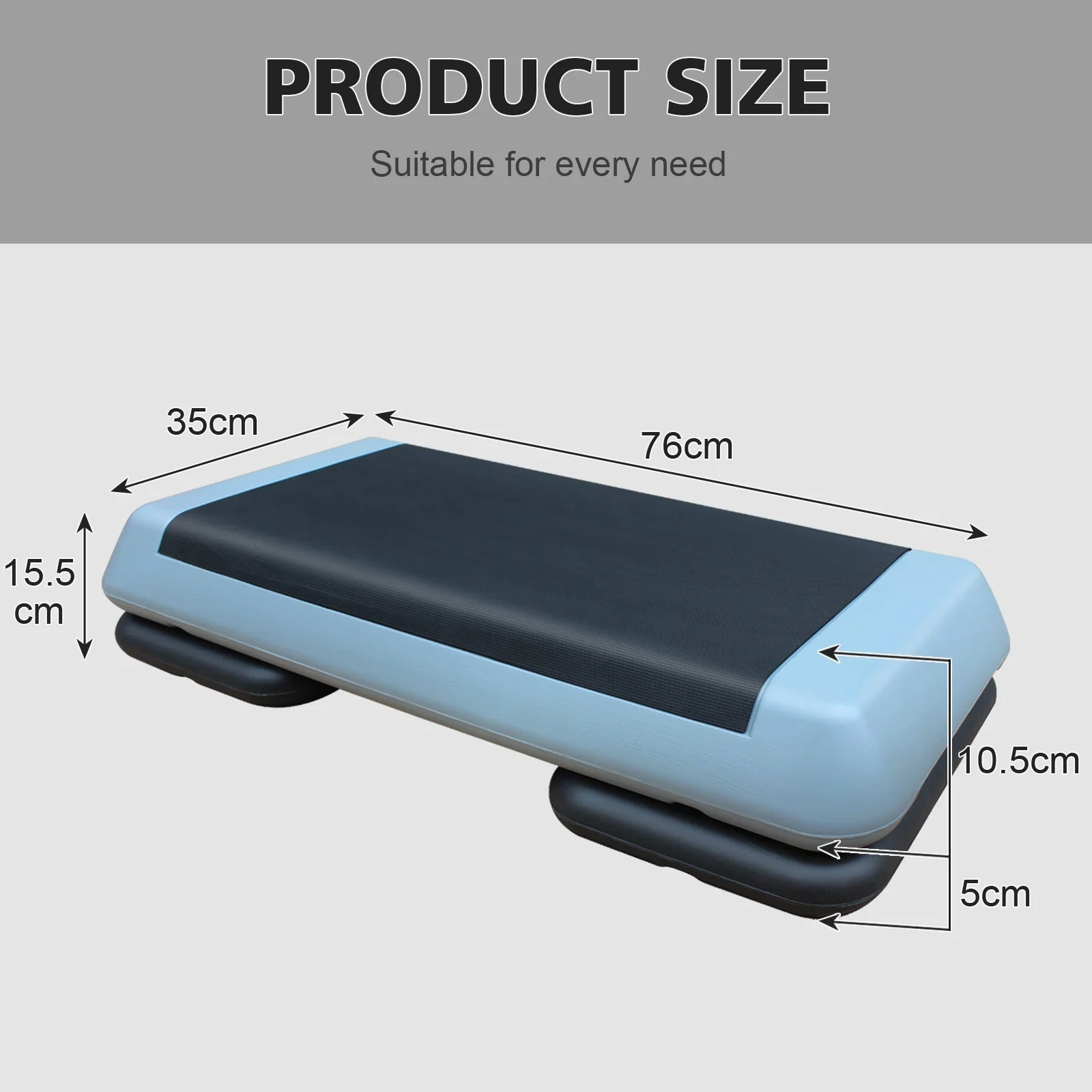 Aerobic Stepper, 76cm/28.5" Adjustable with 2 Risers, Gray Black - Image 5