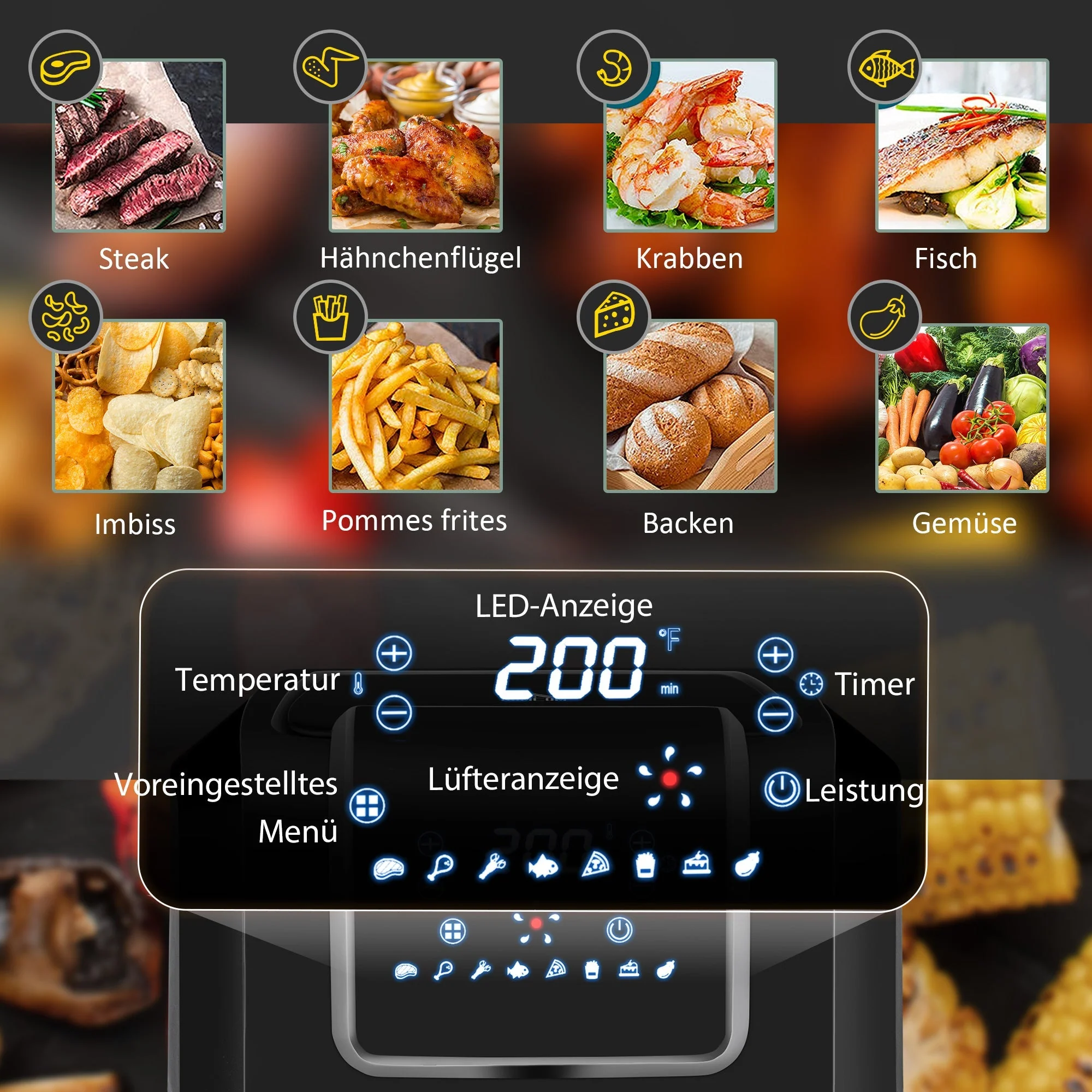 Air Fryer 6.5L 1700W, 8 Menus, LED Display, Non-Stick Basket for Oil-Free Cooking - Image 4