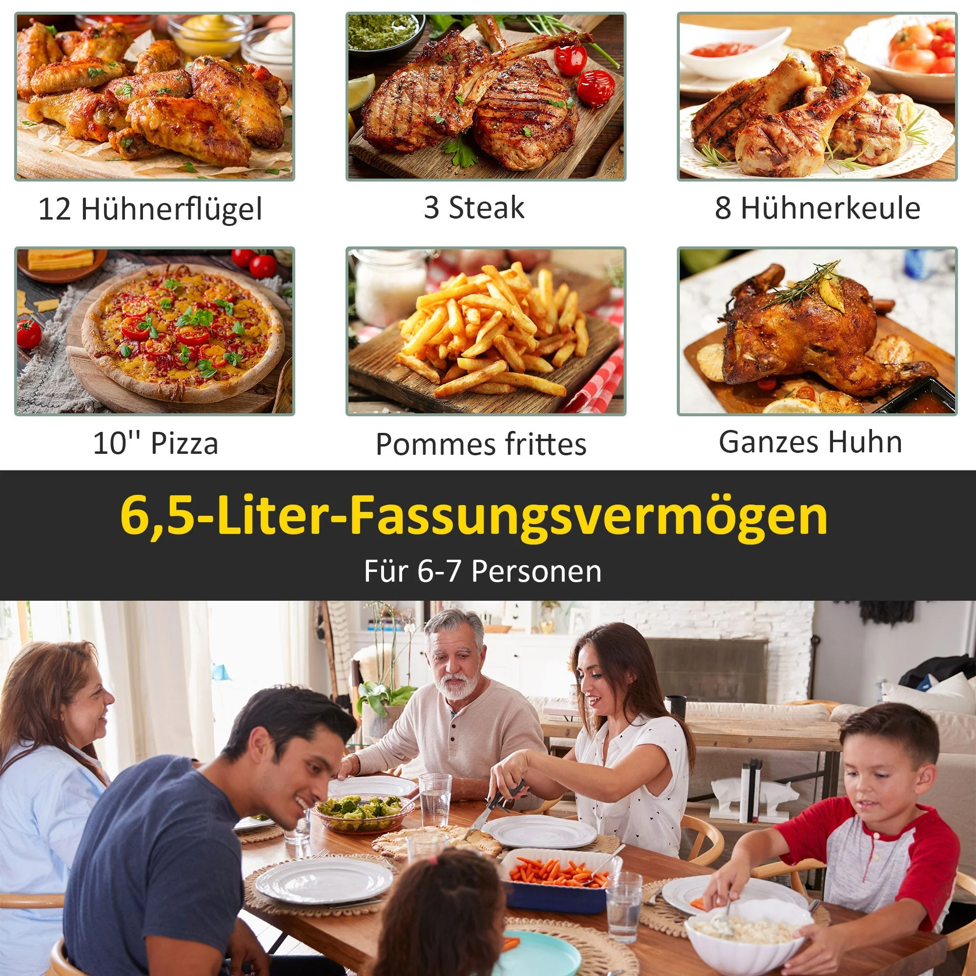 Air Fryer 6.5L 1700W, 8 Menus, LED Display, Non-Stick Basket for Oil-Free Cooking - Image 6