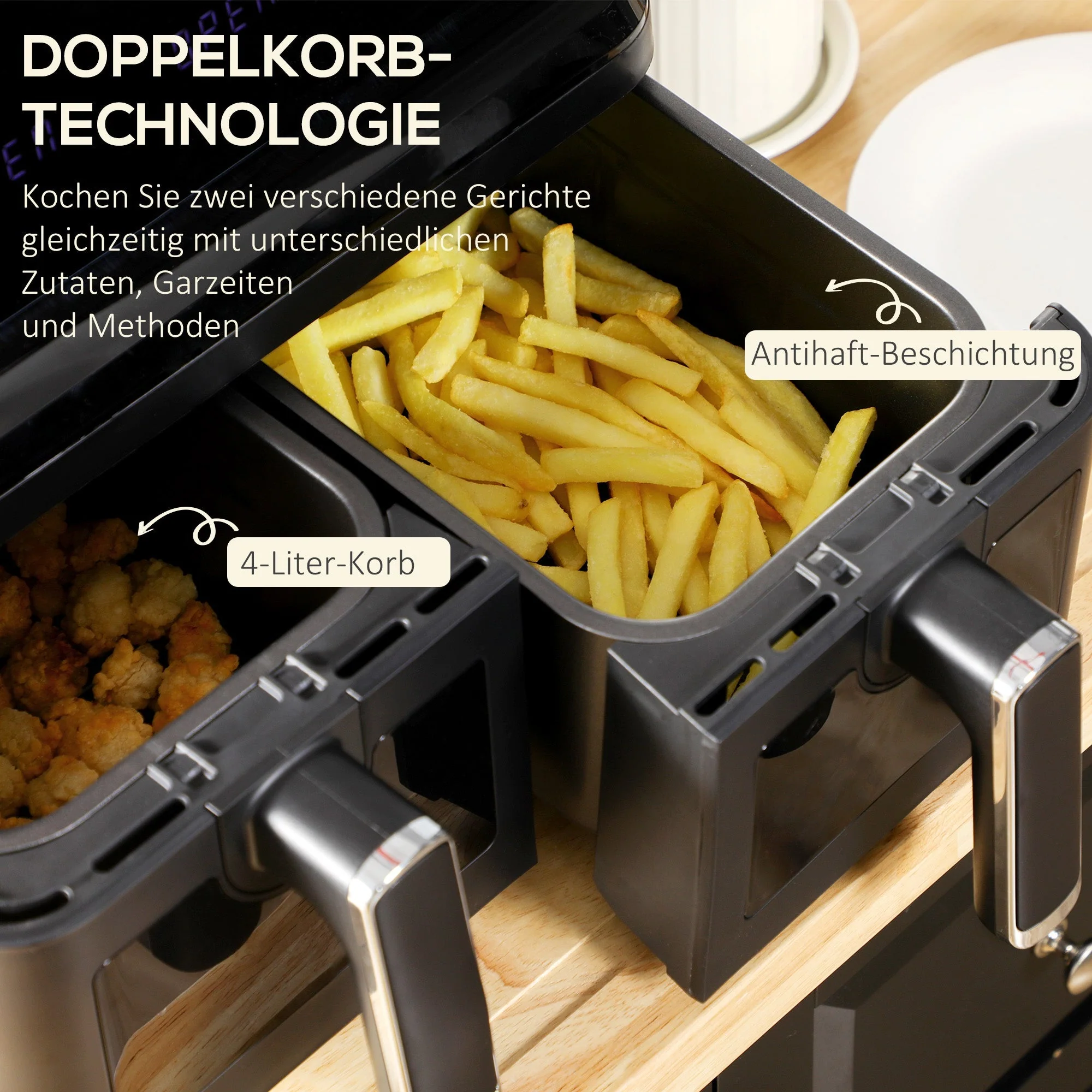 Air Fryer, Dual 4-Liter Baskets, 8 Programs, Black - Image 4