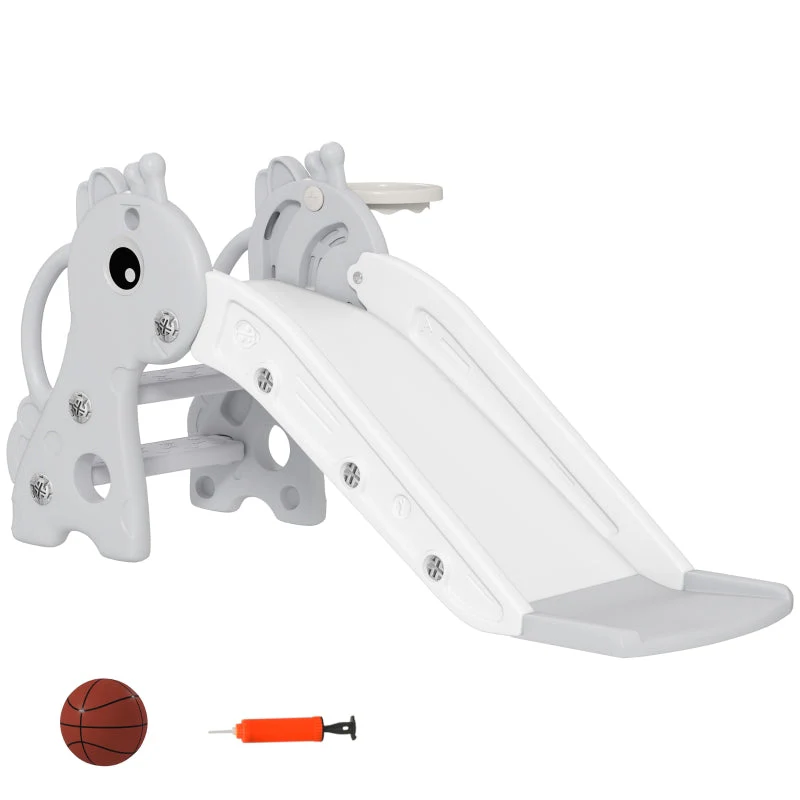 AIYAPLAY 3-in-1 Giraffe Slide with Basketball Hoop and Ball, grey - Image 2