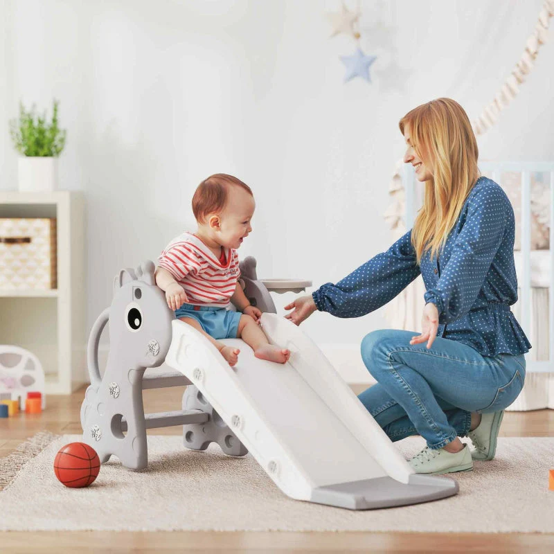 AIYAPLAY 3-in-1 Giraffe Slide with Basketball Hoop and Ball, grey - Image 3