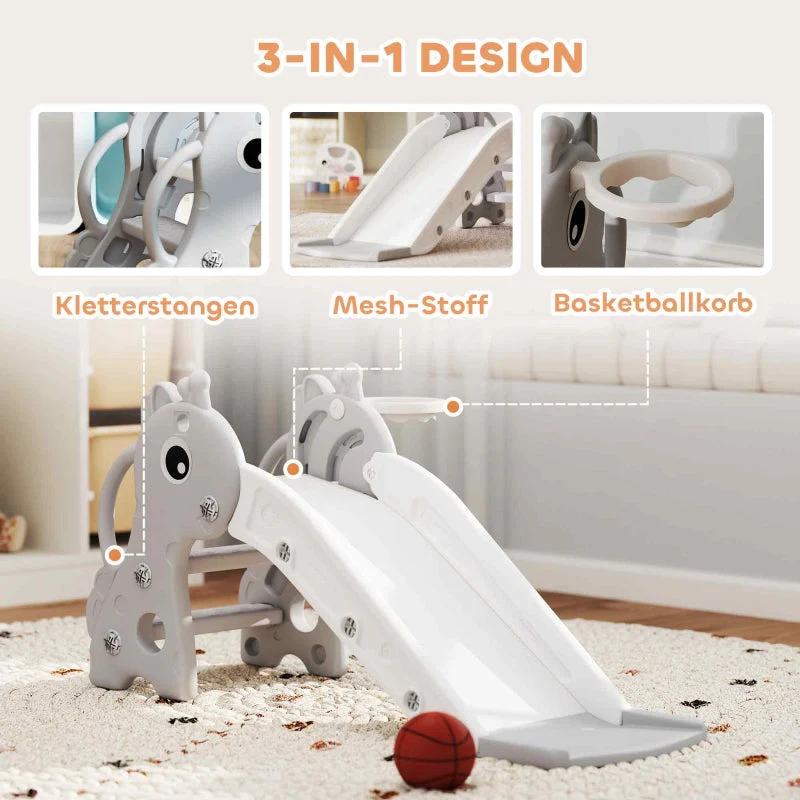 AIYAPLAY 3-in-1 Giraffe Slide with Basketball Hoop and Ball, grey - Image 5