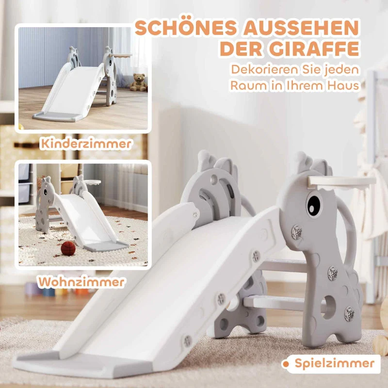 AIYAPLAY 3-in-1 Giraffe Slide with Basketball Hoop and Ball, grey - Image 6