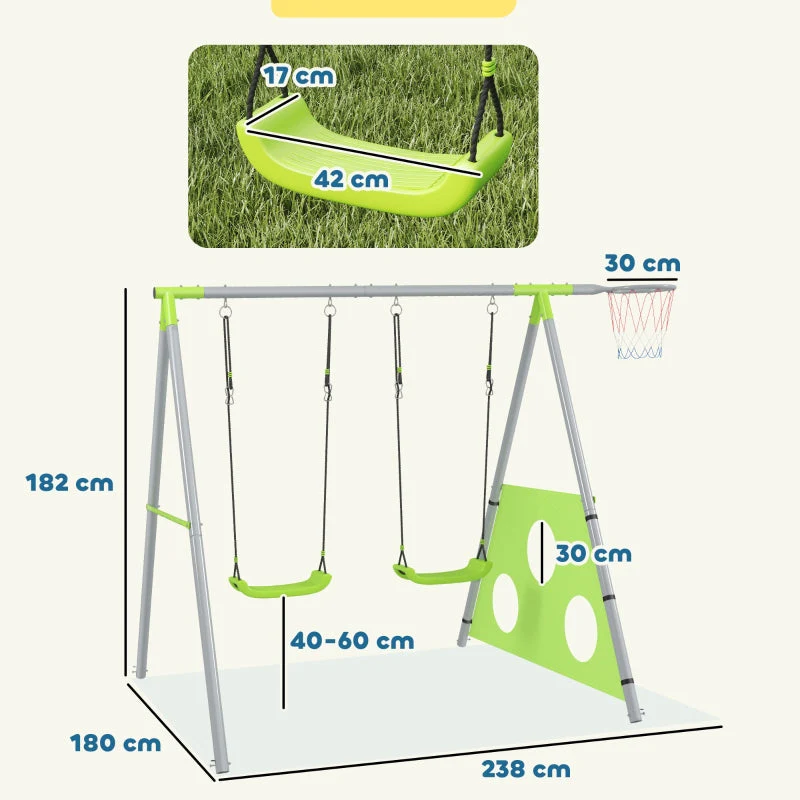 AIYAPLAY 3 in 1 Swing Set, Outdoor with 2 Swings, Basketball Hoop, Soccer Goal, Metal Frame - Image 3