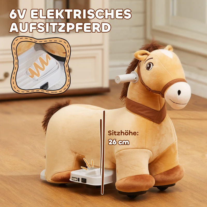 AIYAPLAY 6V Children's Electric Car Horse Shape with Music, Foot Pedal, Brown - Image 4
