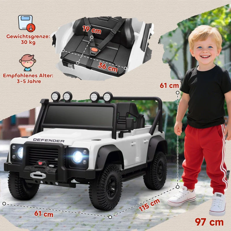 AIYAPLAY Children's Electric Car, 12V Battery, Remote Control, LED Lights, White - Image 3