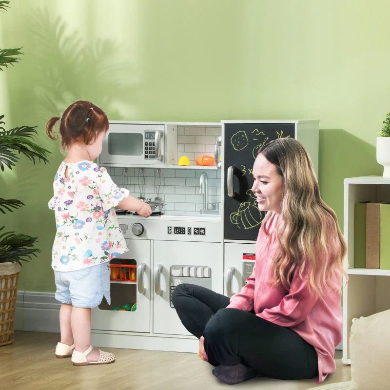 AIYAPLAY Children's Kitchen Play with Telephone, Chalkboard, Microwave, Stove, Sink, Ice Cube Maker, White - Image 3