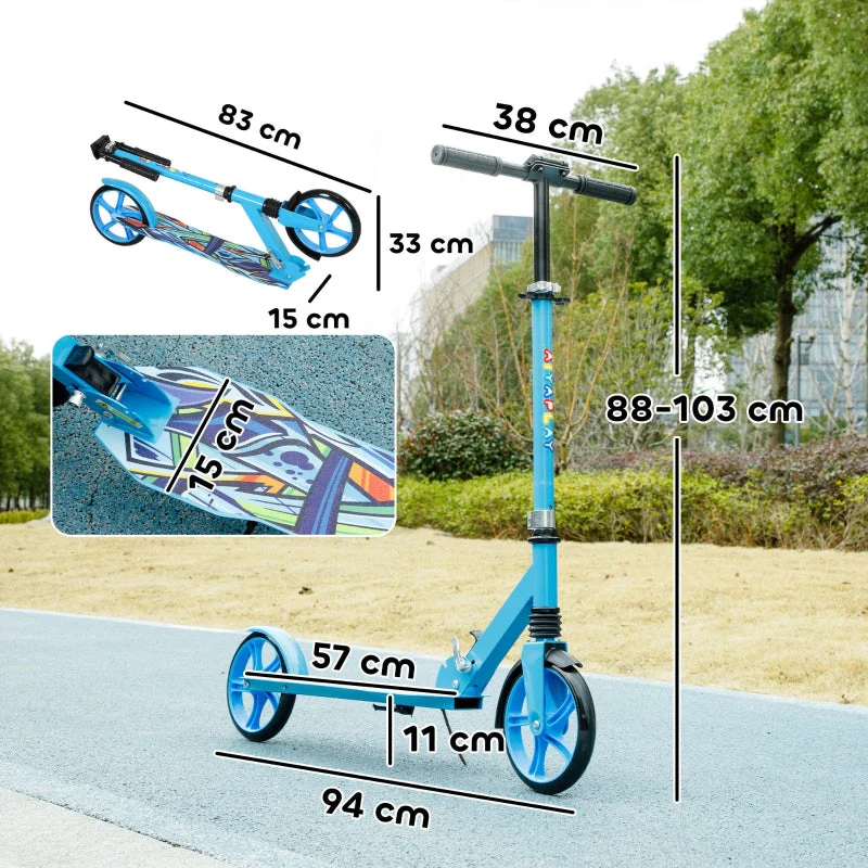 AIYAPLAY Children's Scooter, Foldable with Adjustable Handlebar, 2 Large Wheels, Rear Mudguard Brake, Blue - Image 3
