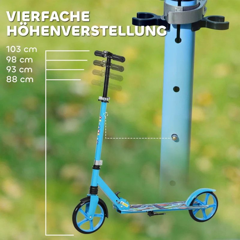 AIYAPLAY Children's Scooter, Foldable with Adjustable Handlebar, 2 Large Wheels, Rear Mudguard Brake, Blue - Image 4