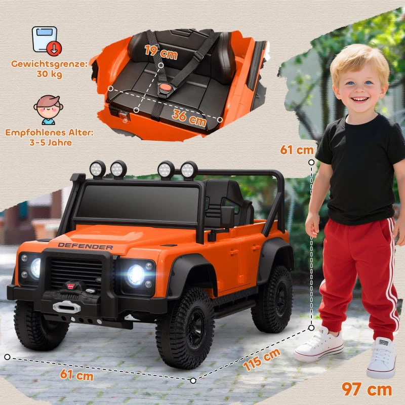 AIYAPLAY Electric Car, 12V Battery, Remote Control, Music, Horn, LED Lights, Orange - Image 3
