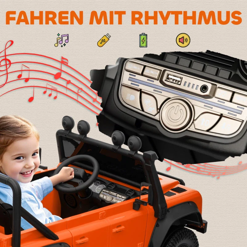 AIYAPLAY Electric Car, 12V Battery, Remote Control, Music, Horn, LED Lights, Orange - Image 7