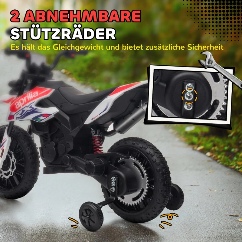 AIYAPLAY Kids' Motorcycle with Training Wheels, LED Lights, Music, USB, 12V, White - Image 5