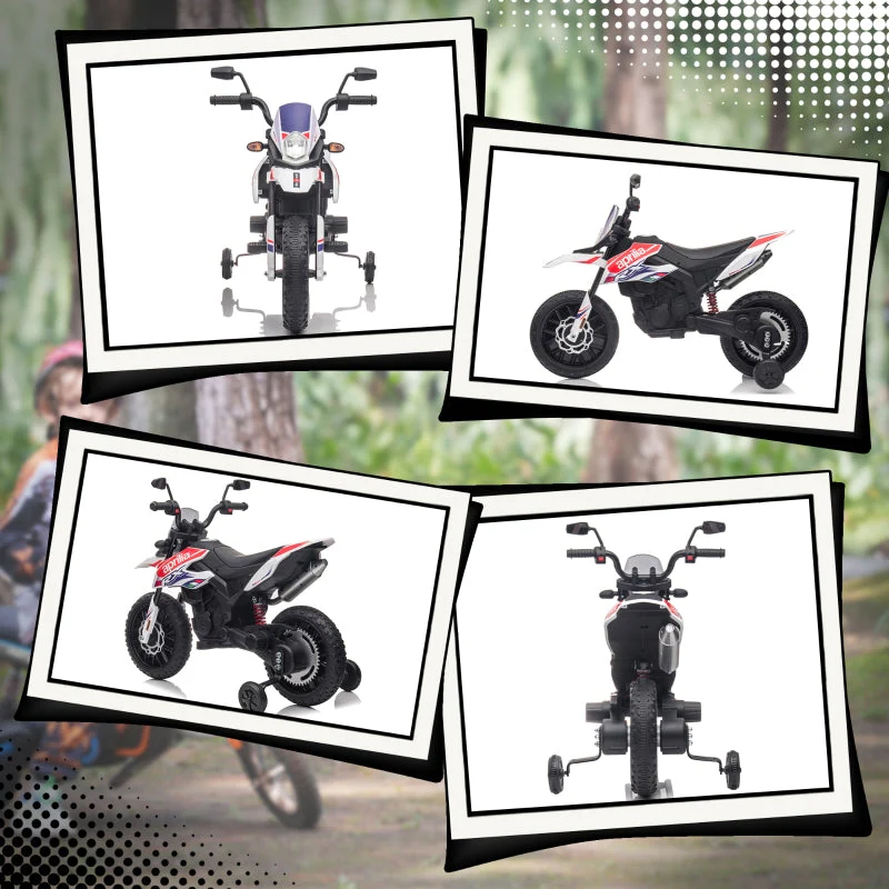 AIYAPLAY Kids' Motorcycle with Training Wheels, LED Lights, Music, USB, 12V, White - Image 8
