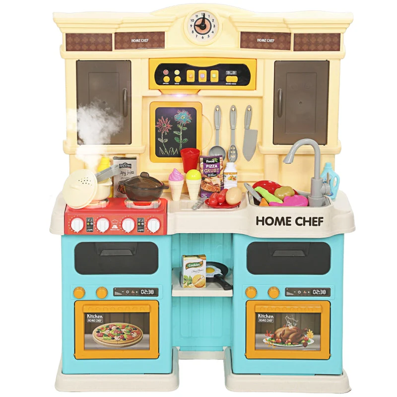 Play Kitchen, Running Water 85-Piece Set Lights Sounds Ages 3-6, Green Plastic - Image 2