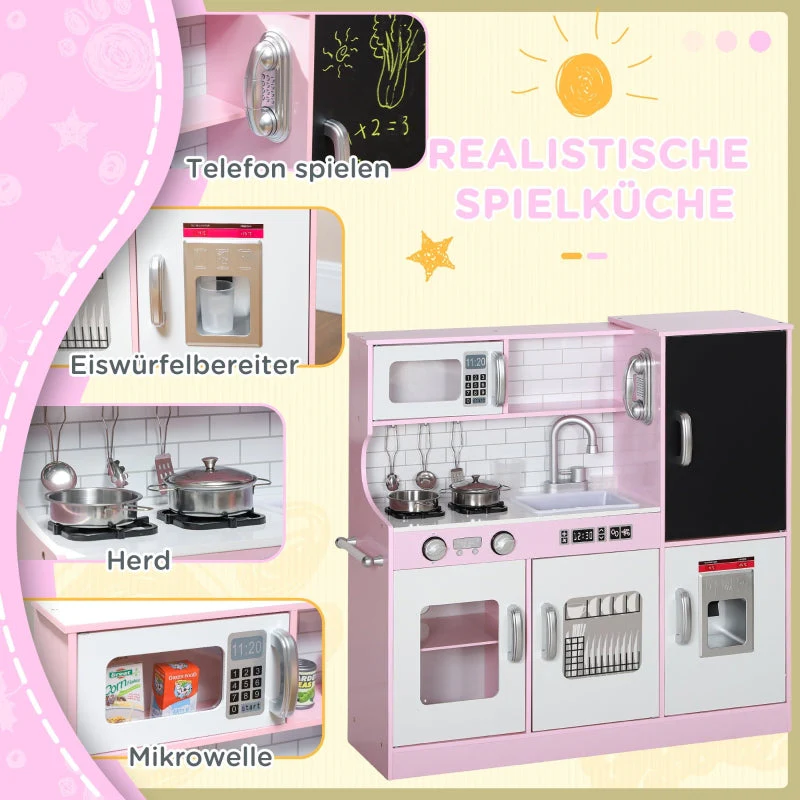 AIYAPLAY Play Kitchen Set with Pots, Blackboard, Telephone, Ice Cream Maker, Stove, Pink - Image 7
