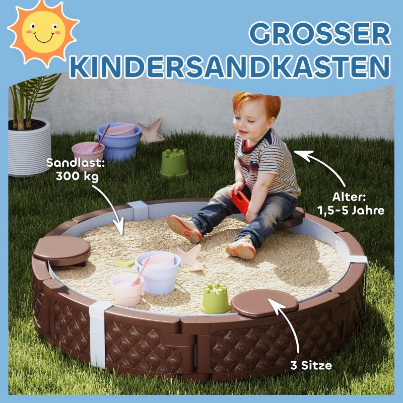 AIYAPLAY Sandpit Sandbox with 3 seats, waterproof base, weather-resistant protective cover, for 1.5-5 year old children, dark brown - Image 4