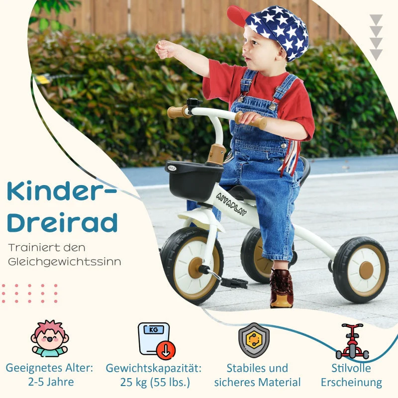 aiyaplay tricycle for children 2-5 years, height-adjustable seat, bell, bicycle basket, metal frame, white - Image 4