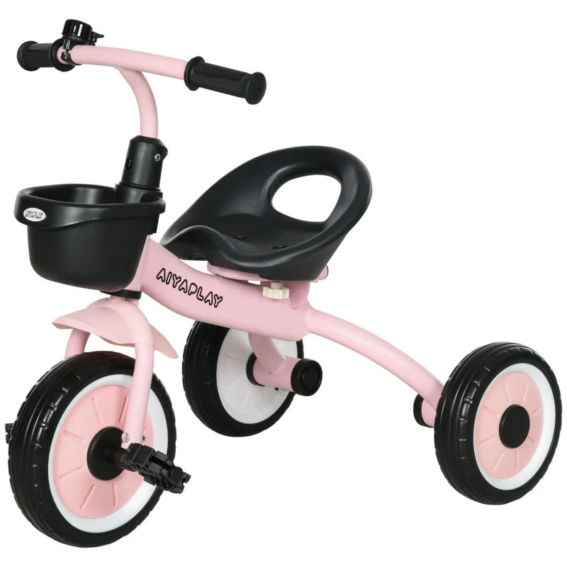 AIYAPLAY tricycle for children with height-adjustable seat, bell, bicycle basket, metal frame, pink - Image 2