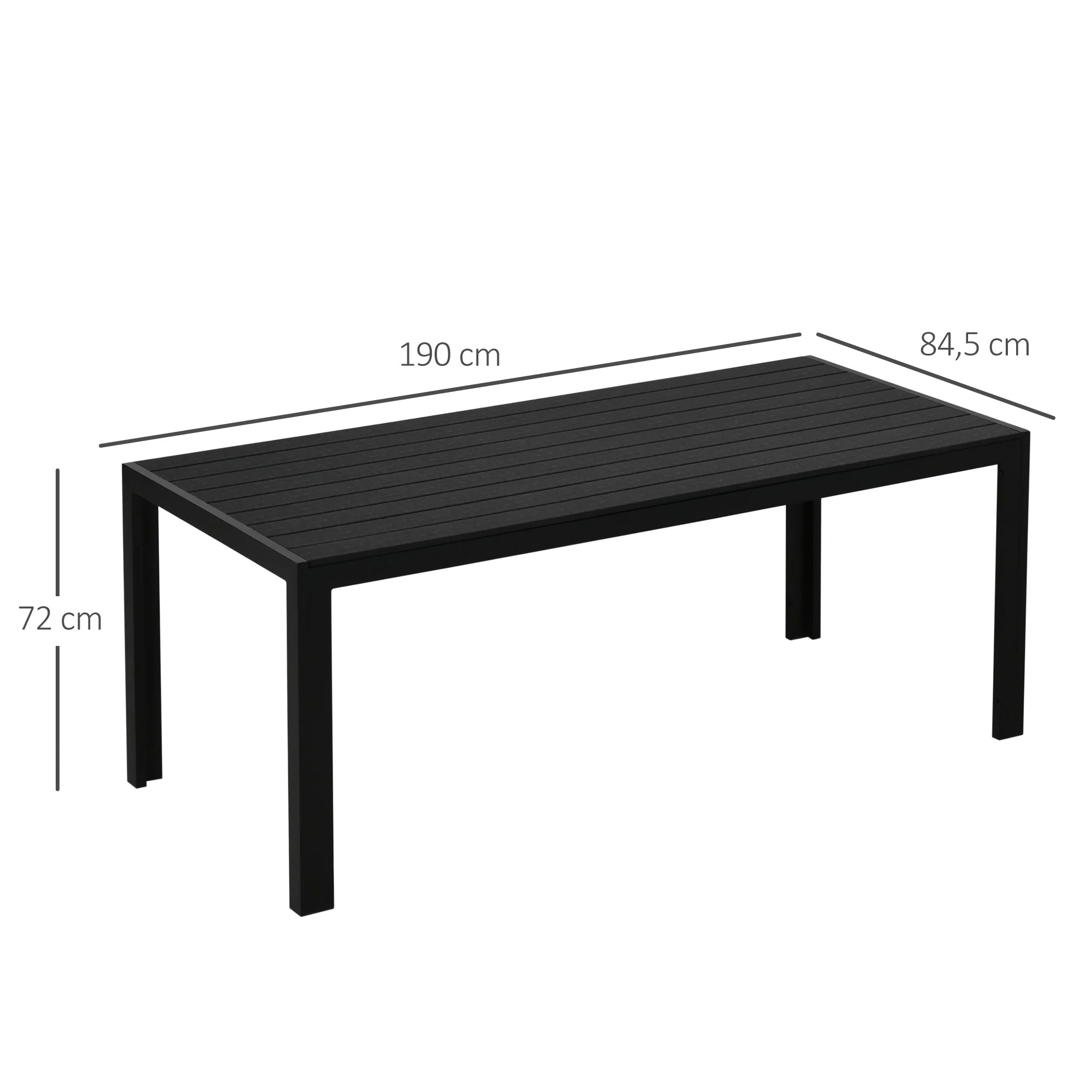 Aluminum Garden Table Weatherproof Wood-Plastic Composite Black - Image 3