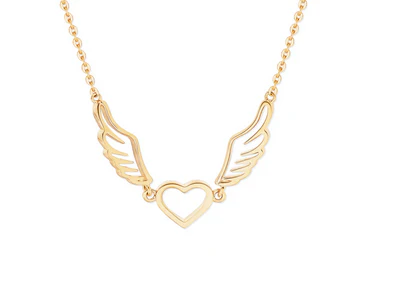 Angel Wings Heart Pendant - Gold